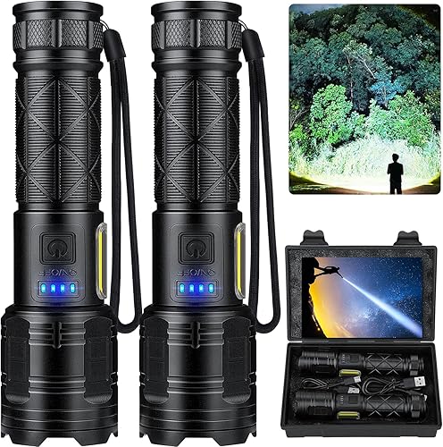 Linternas LED recargables de alto lúmenes, linterna súper brillante de 99,000 lúmenes con 7 modos e impermeable, potente luz flash de mano