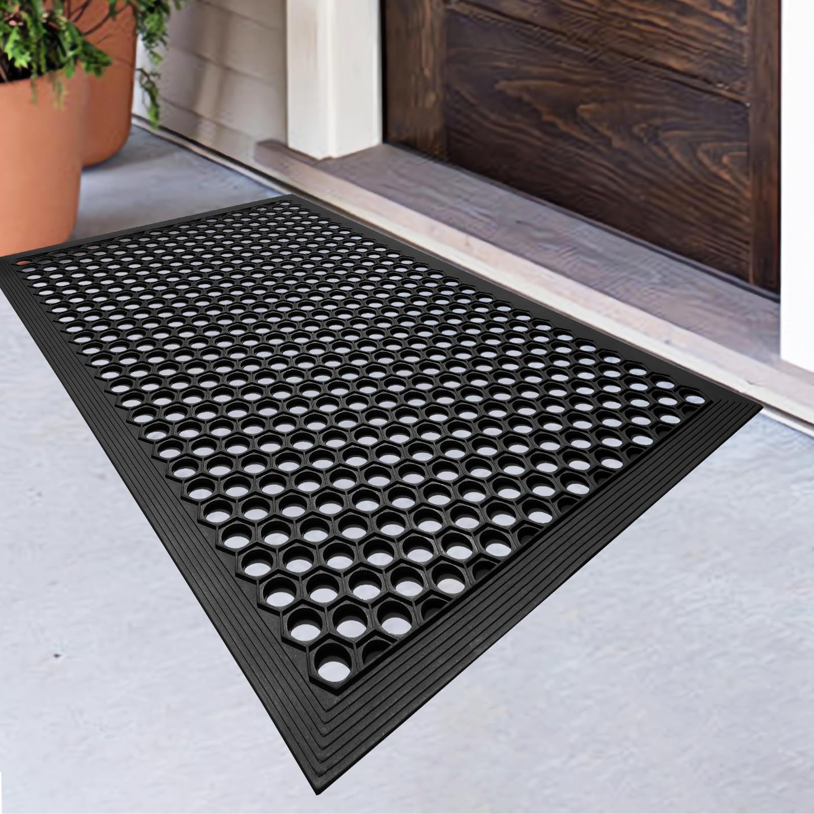 BEHERO Rubber Outdoor Mat, Anti Fatigue Rubber Floor Mats, Non-Slip Front Door Mats Entrance, Heavy Duty Pool Mat Outside for Entryway, Garage Mat Waterproof, 24 x 36 inch, Black-image-47