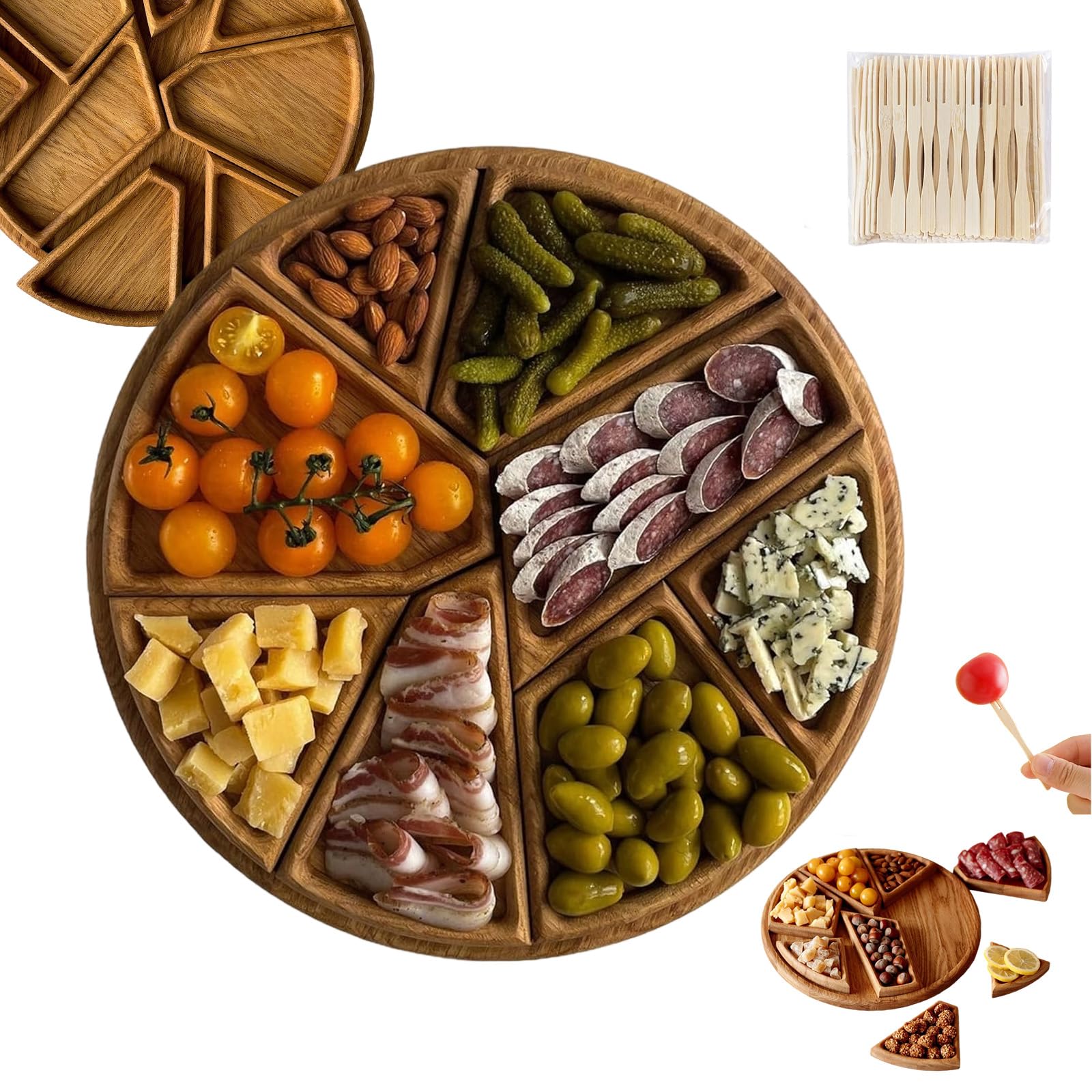 Charcuterie Board - Bandeja de madera de roble, compartimentos extraíbles para frutas, aperitivos y queso, ideal para Navidad, fiestas y reuniones en la sala de estar