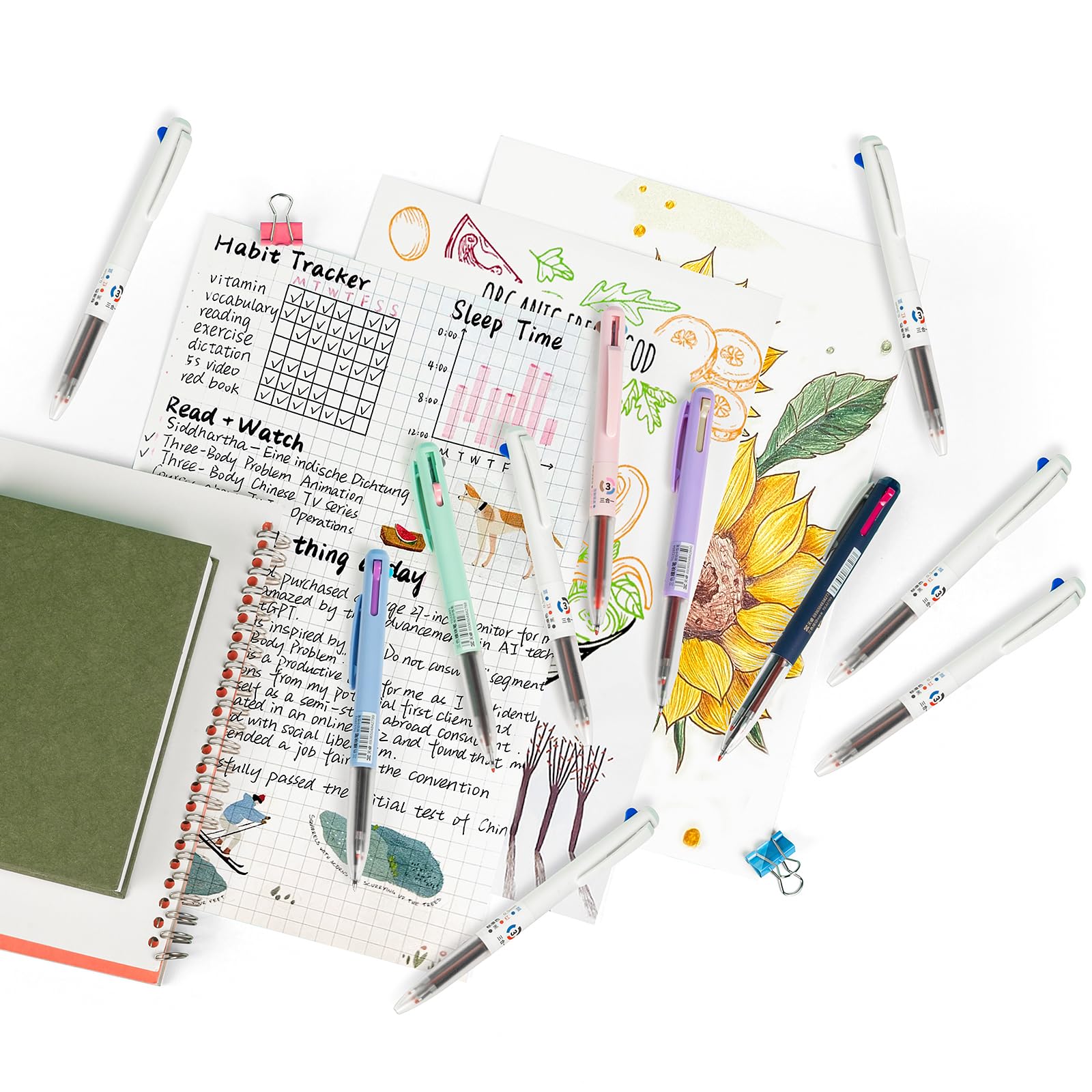 Woomer 12 PCS Multicolor Gel Pen, 0.5mm Colored Pens, 3-in-1 Multicolor Ink Pens, 18 Colors Retractable Pen for Journaling Planner Office, Office