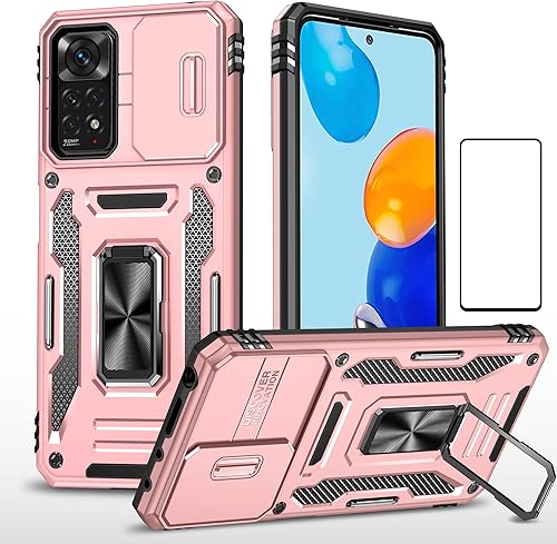 Funda para XiaoMi RedMi Note 11 Pro 5G con protector de pantalla de lente deslizante, resistente y militar para teléfono RedMi Note 11 Pro con