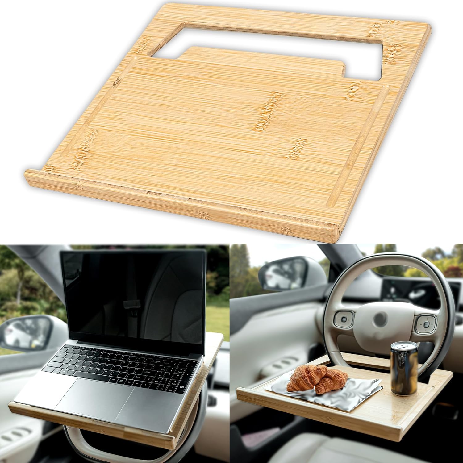 Essential Steering Wheel Tray - Car Table for Meal, Multipurpose Steering Wheel Table for Travelers, Table and Laptop Holder, Laptop Tray for Work