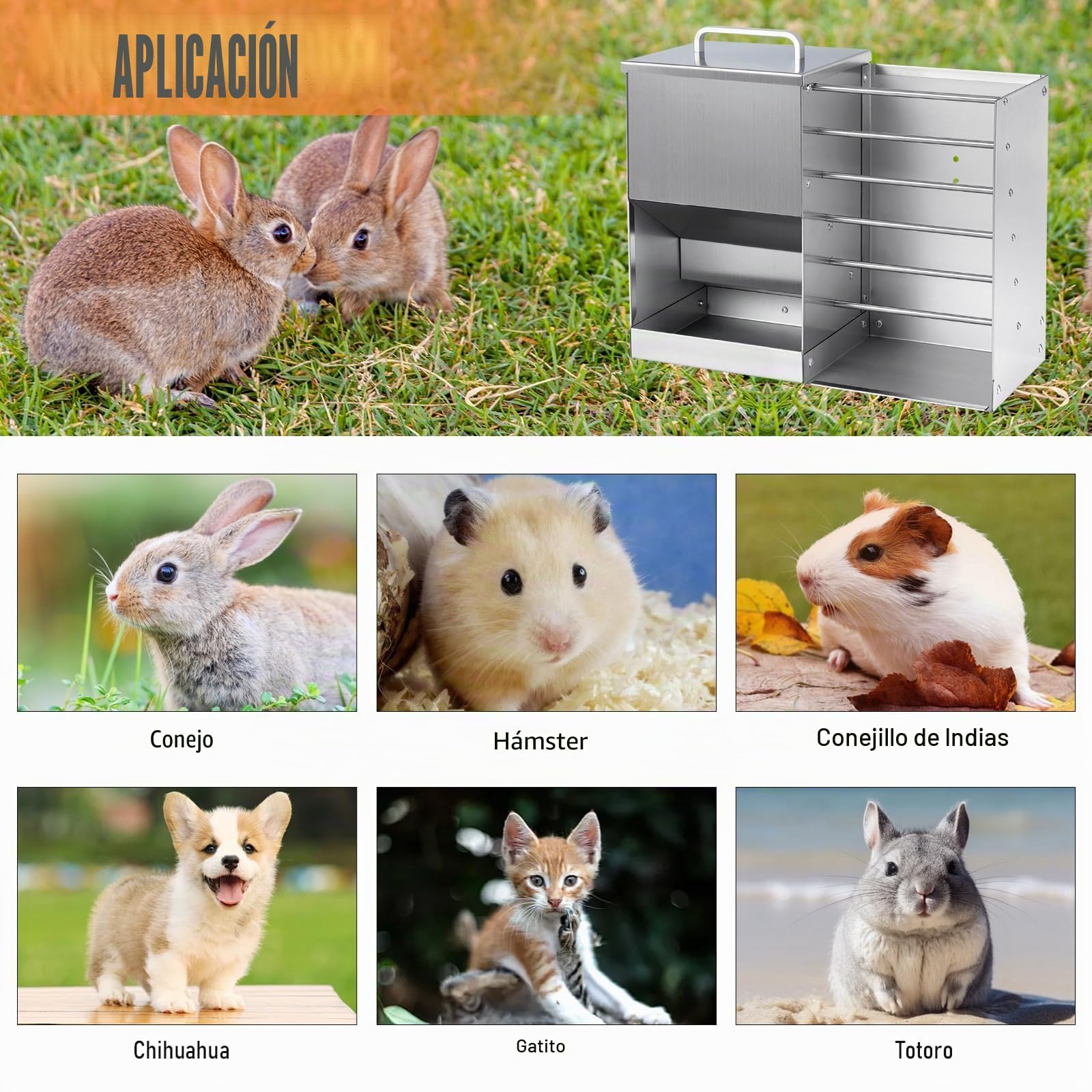 Comedero Automático para Conejos para Jaula 2 en 1 con Botella de Agua de 5 litros, Comedero Automático para Conejos de Acero Inoxidable, para Cobayas, Chinchilla, Otros