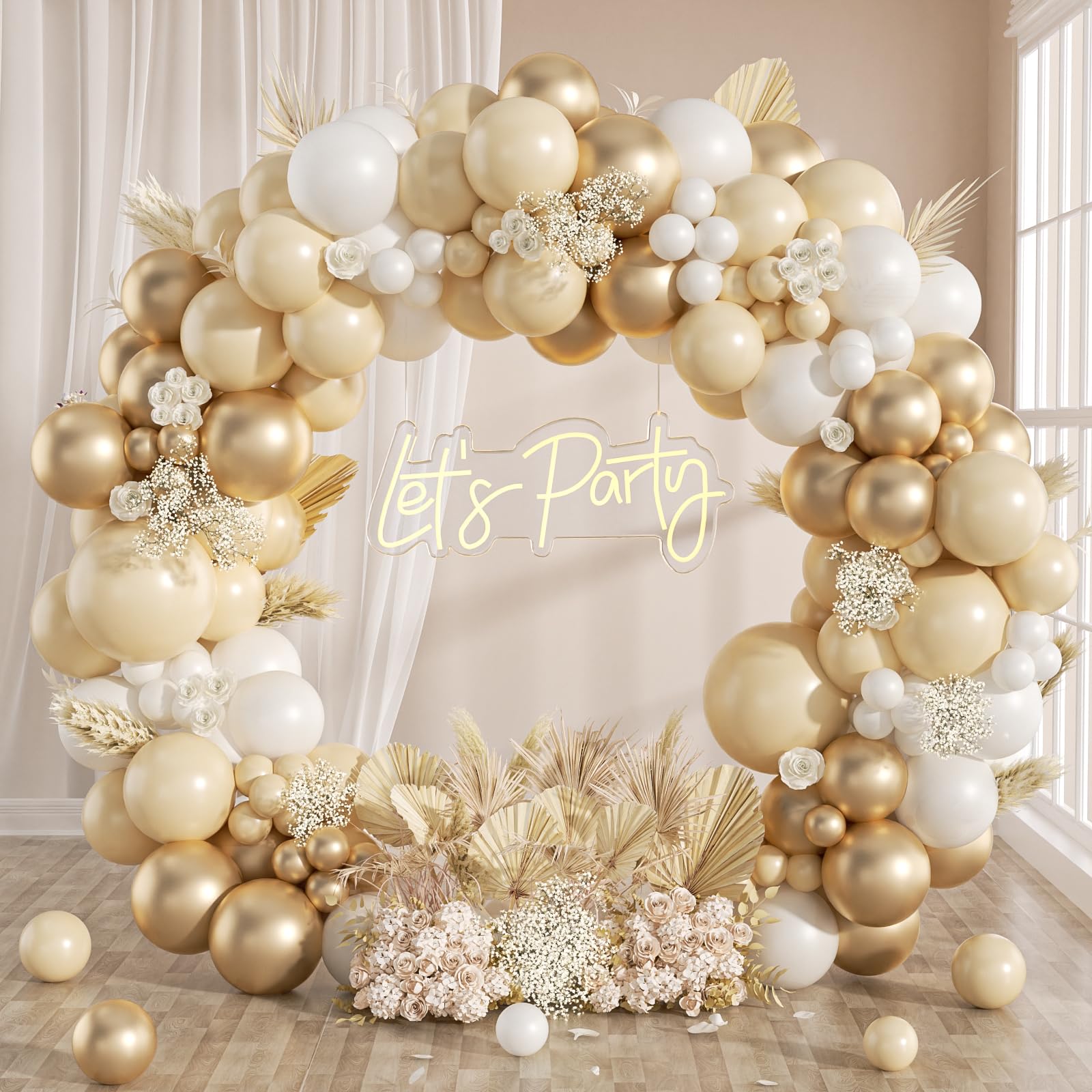 135Pcs White and Gold Balloon Garland Arch Kit, with Nude White and Gold Balloons for Baby Shower Bridal Wedding Engagement Anniversary Baptism