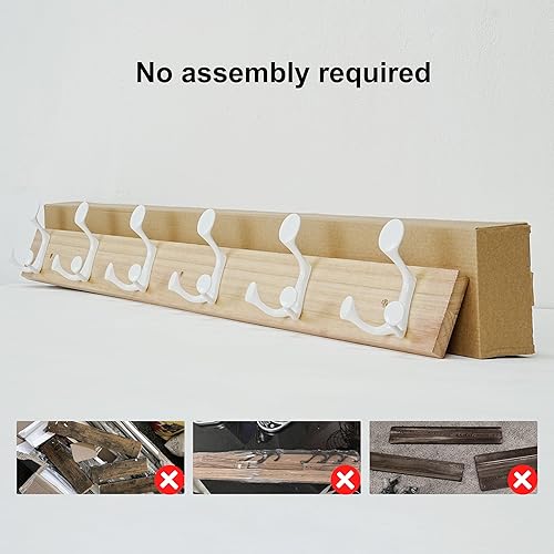 Miniatura 293 de SKOLOO Perchero de madera blanca de 17 pulgadas con 3 ganchos triples, ideal para entradas familiares, aulas y almacenamiento de suministros para