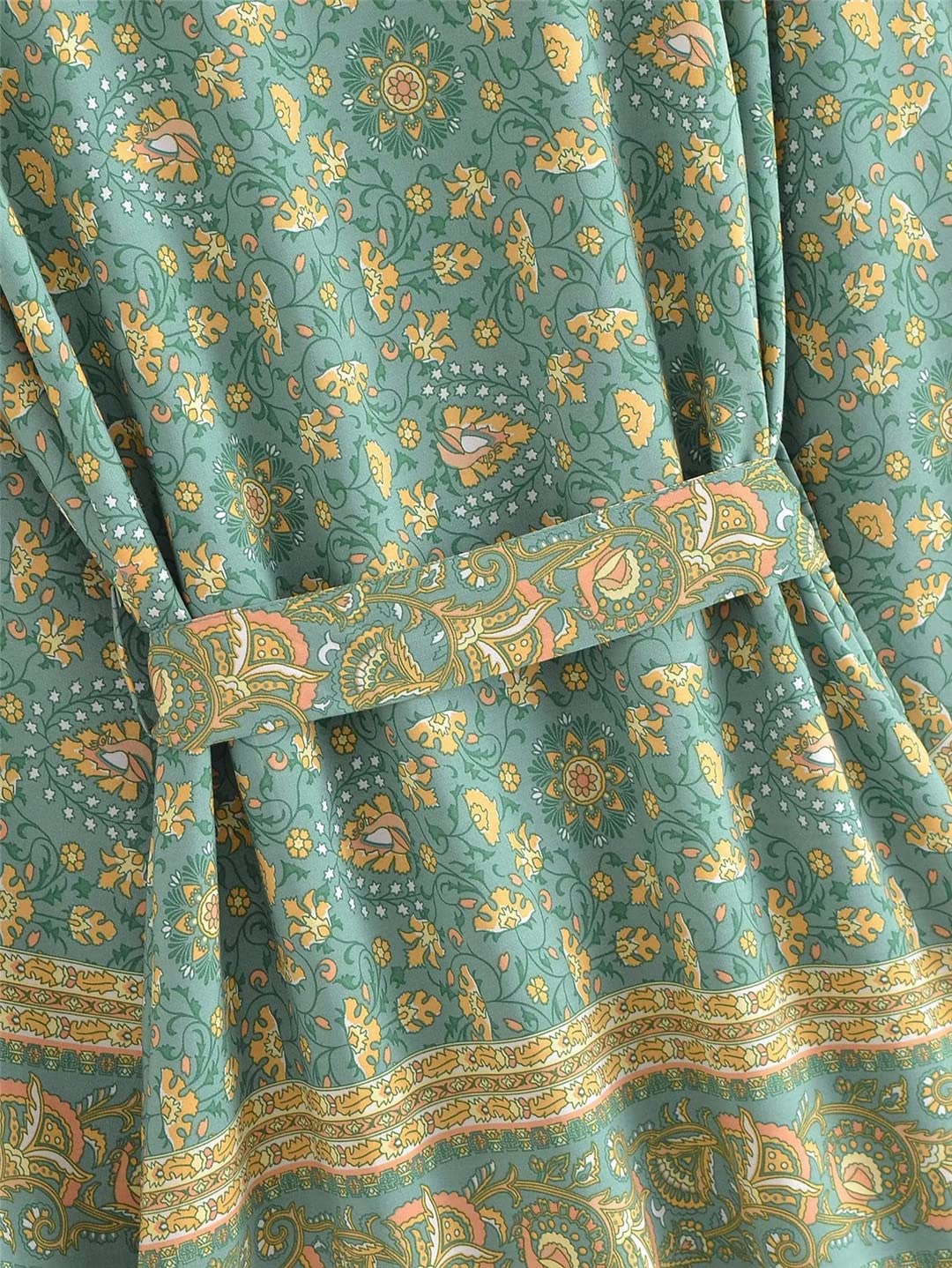 Dninmim Bata estilo kimono de algodón con estampado floral vintage para mujer, de manga larga, para verano, para la playa, estilo bohemio, Como se muestra en la imagen, M