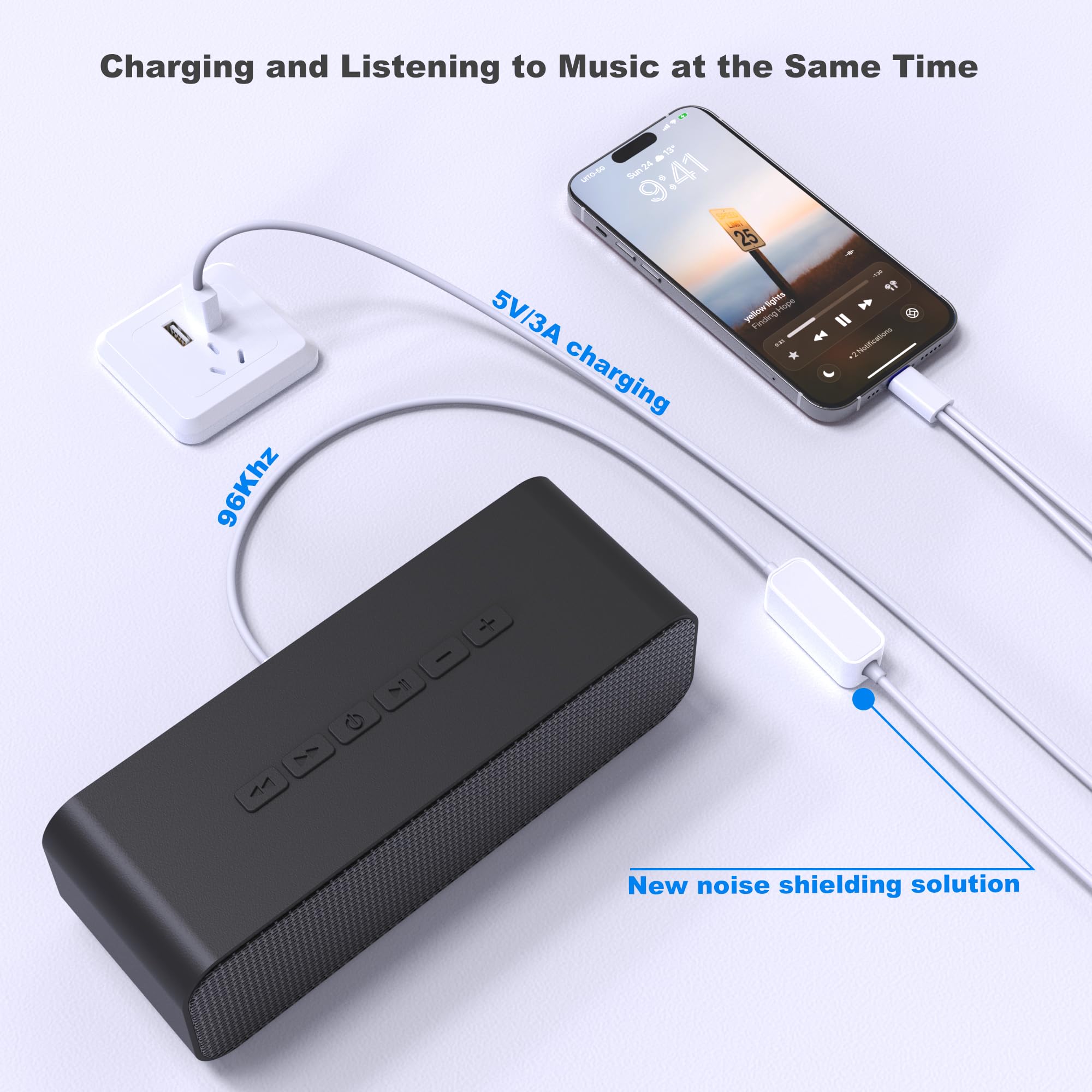 LMUBOY Cable auxiliar USB-C a 3.5 mm con enchufe de carga USB, cable AUX a USB C para iPhone 16/15, Galaxy S20-S25, Pixel, música sin ruido y carga rápida