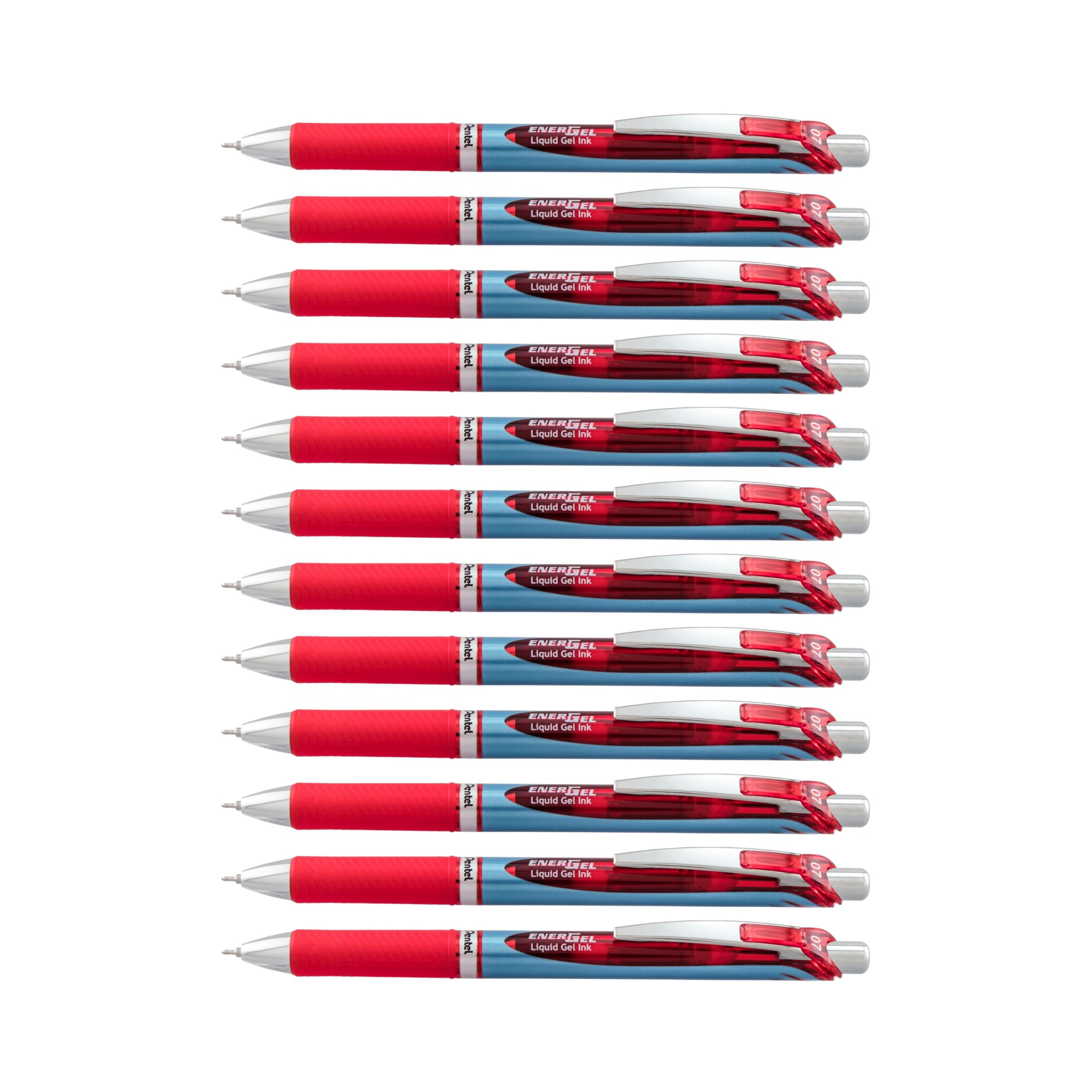 Pentel EnerGel Deluxe RTX Retractable Liquid Gel Pen, Medium Line, Needle Tip, Red Ink, Box of 12 (BLN77-B)