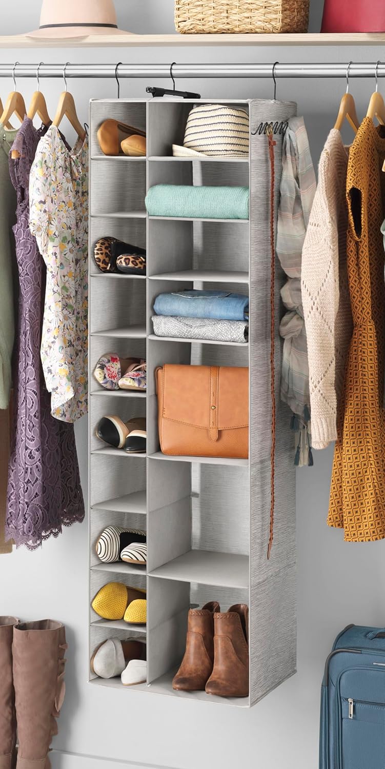 Whitmor Hanging Shoe & Sweater Organizer with Accessory Hooks - Space-Dyed Grey