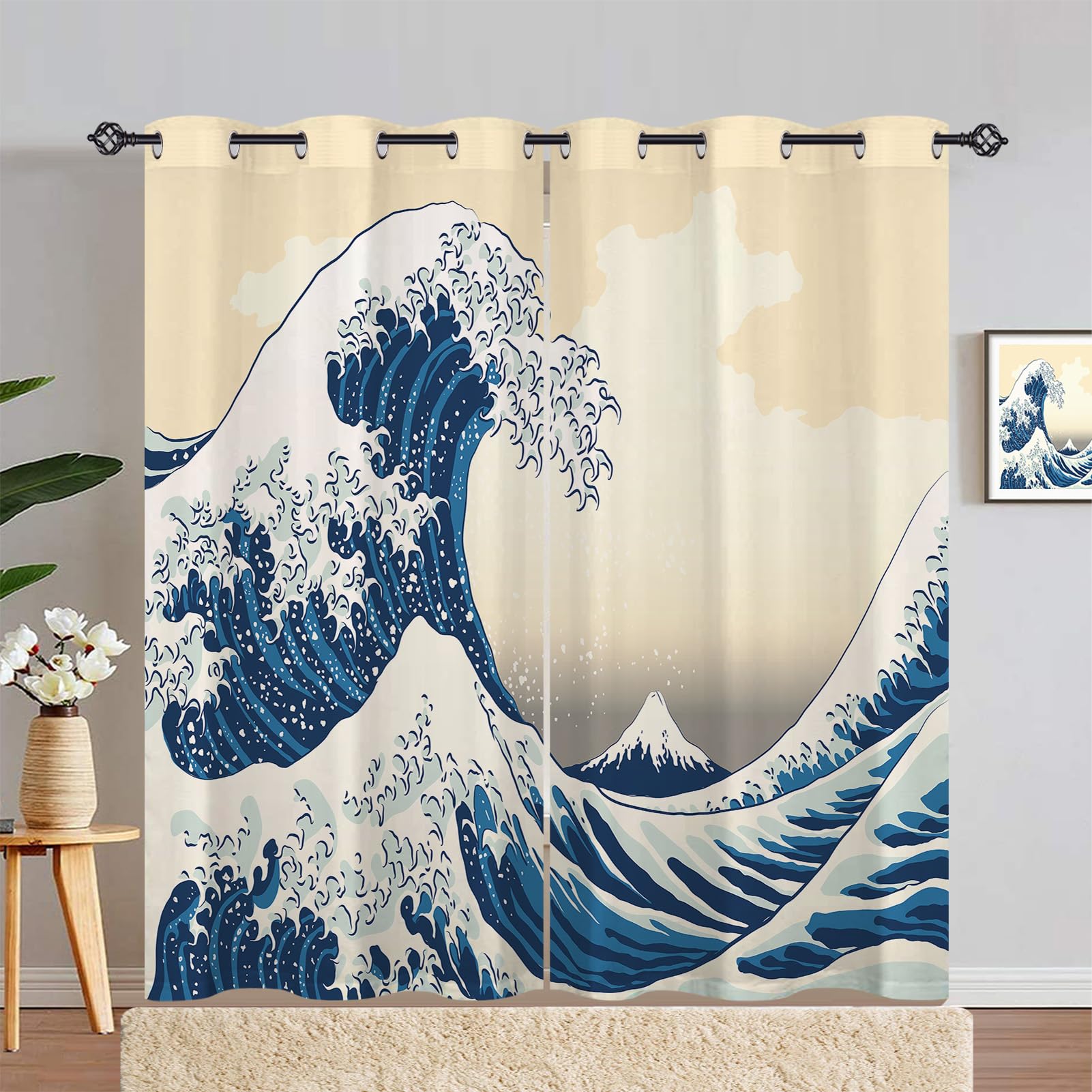ANHOPE Japanese Wave Blackout Eyelet Curtains 2 Panels W 55" x L 84" — image 1