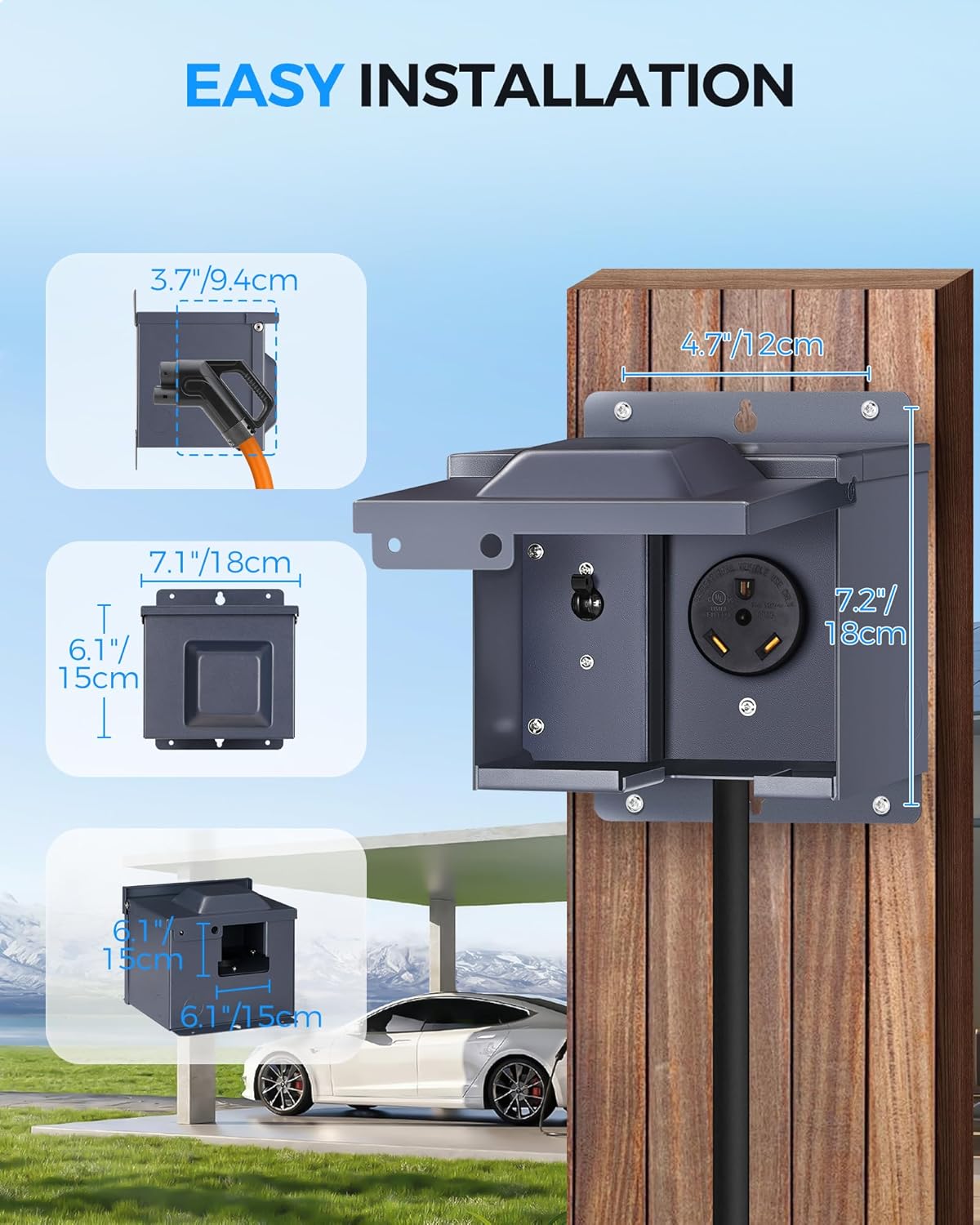 30 Amp Power Outlet Box with Breaker, 125V NEMA TT-30R Outlet, Weatherproof Receptacle, Lockable Electrical Box, For RVs, Cars, Campers, Trailers, Motorhomes, UL Listed U62OB06