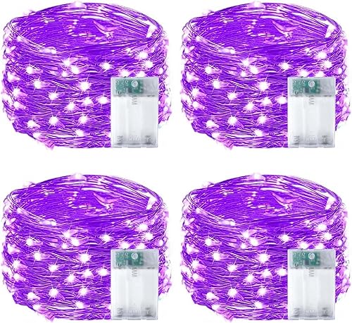 Paquete de 4 guirnaldas de luces LED, funcionan con pilas, 5 m, 50 luces, temporizador, impermeables, intermitentes, para habitaciones, bodas,