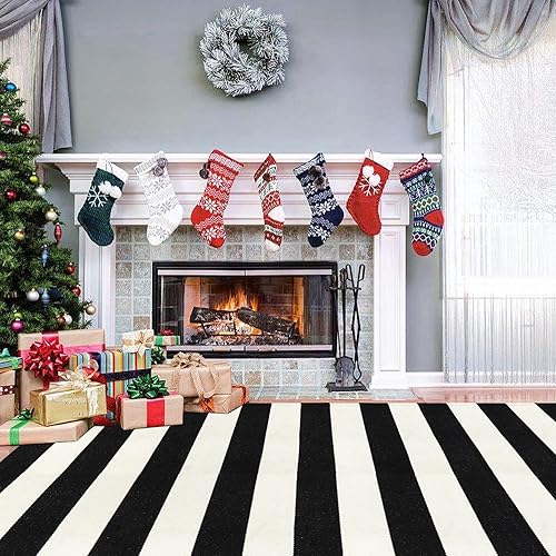 Miniatura 3 de KIMODE - Alfombra de algodón tejida con diseño a rayas en color negro, para puerta de entrada, cocina, decoración de estilo rústico