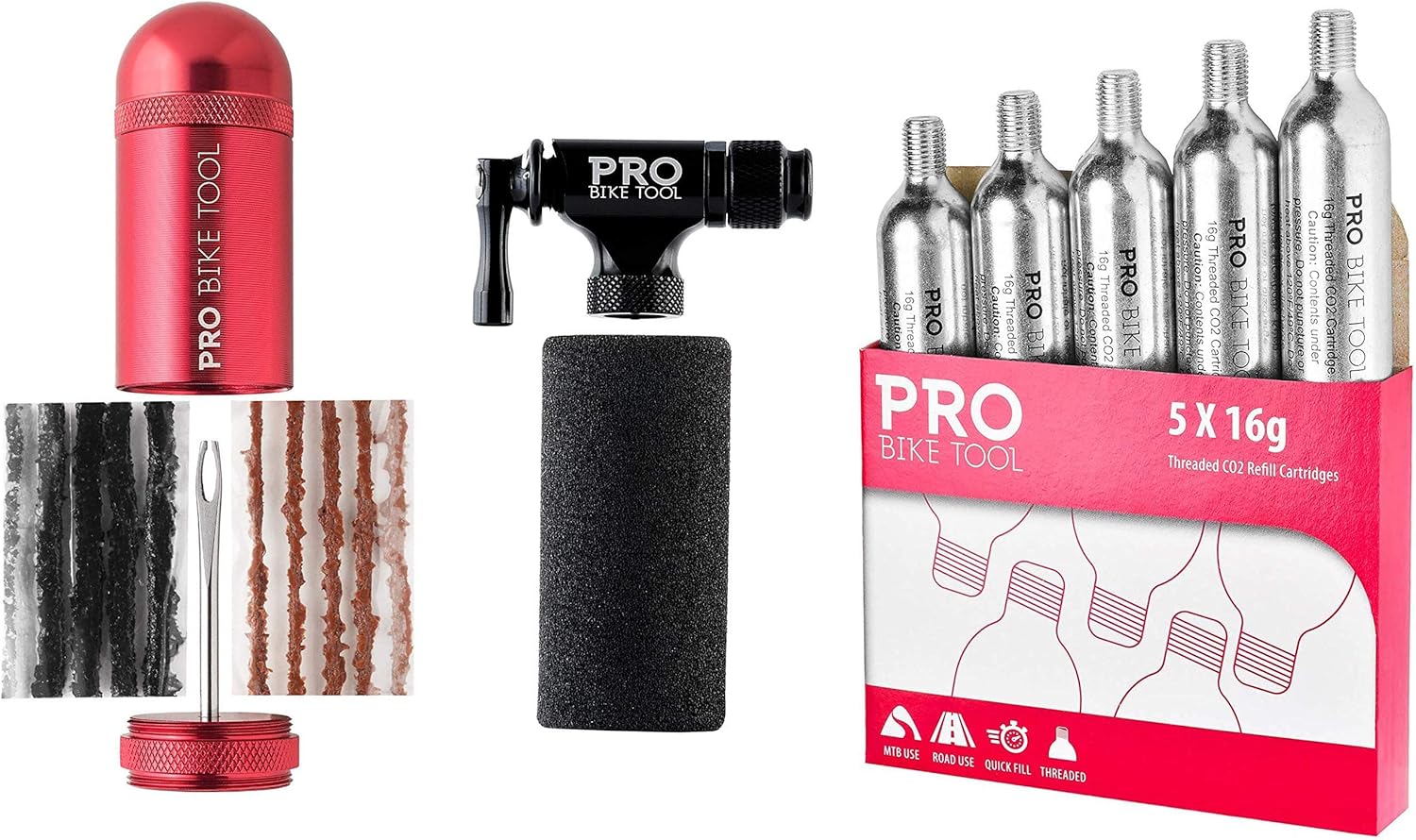 PRO BIKE TOOL Tubeless Bicycle Tire Repair Kit + CO2