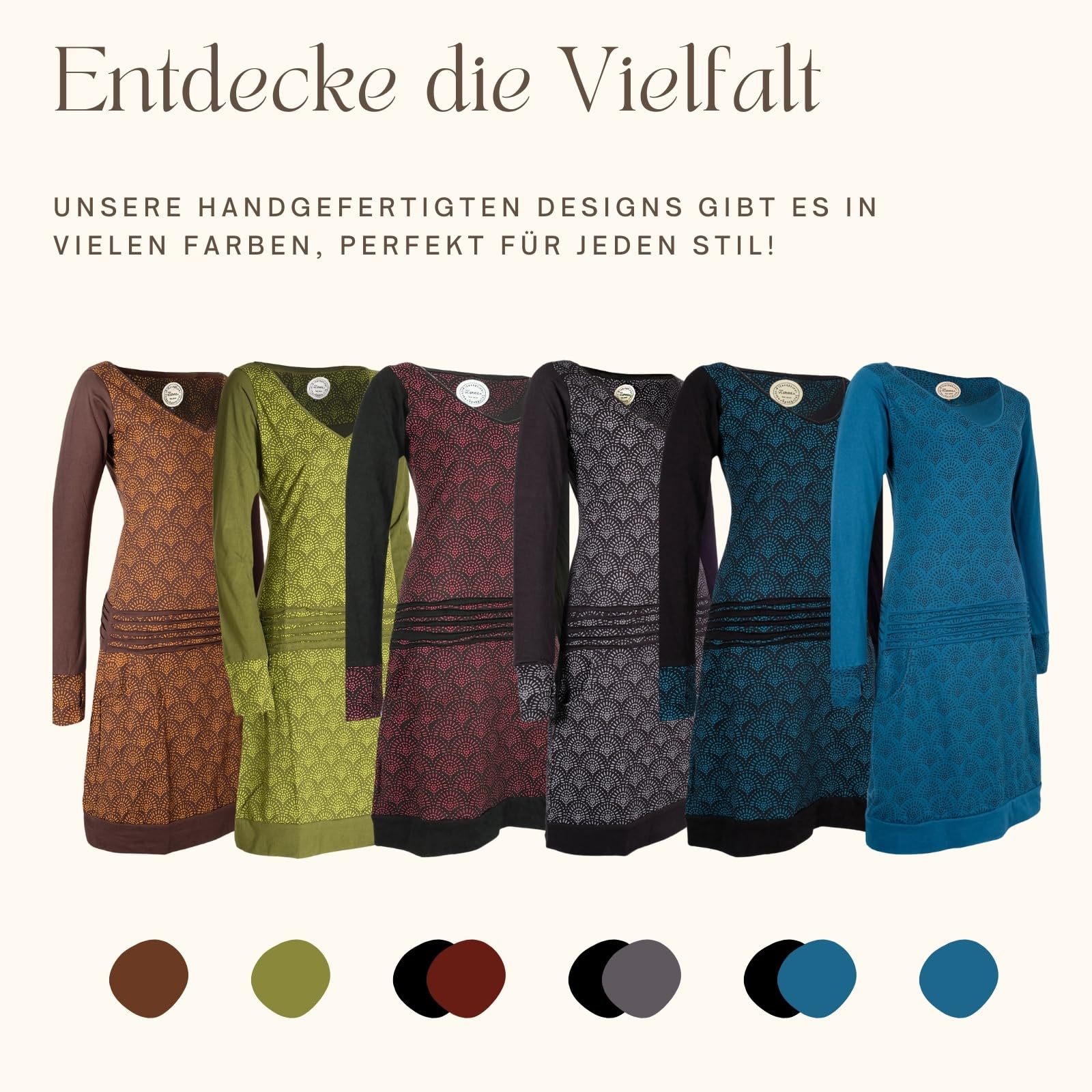Vishes Leichtes Jerseykleid Langarm mit Punkten | Handgefertigt aus 100% Baumwolle | Ideal für Herbst & Frühjahr | Nachhaltige Alternative Bekleidung