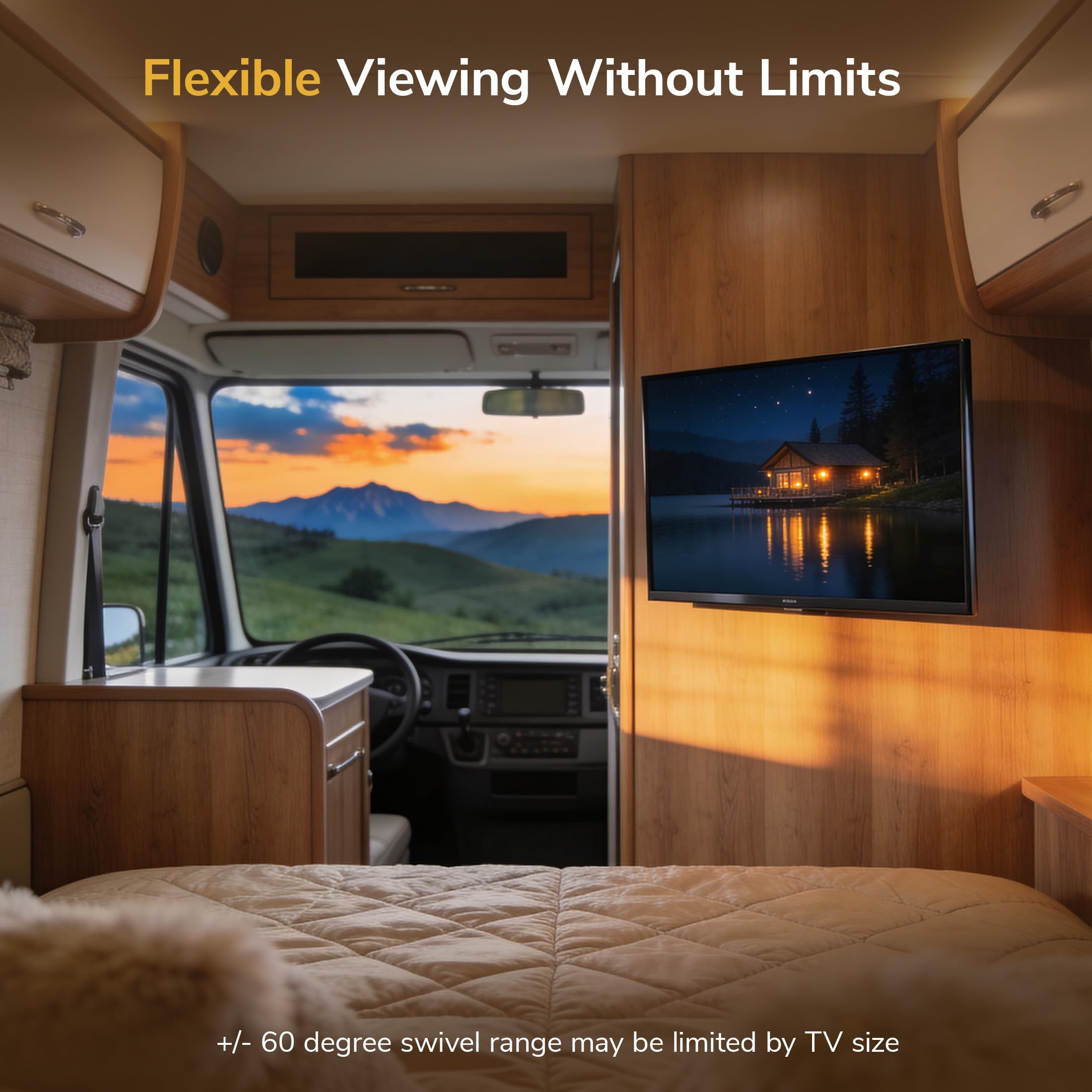 MOUNT-IT! Wohnmobil-TV-Halterung für Flachbildschirme | 33 - 68 cm (13 - 27 Zoll) | 15 kg Kapazität | Innen- und Außenbereich | schwenkbar, neigbar, verstellbar, 100 x 100, 200 x 200 (mattes Schwarz)