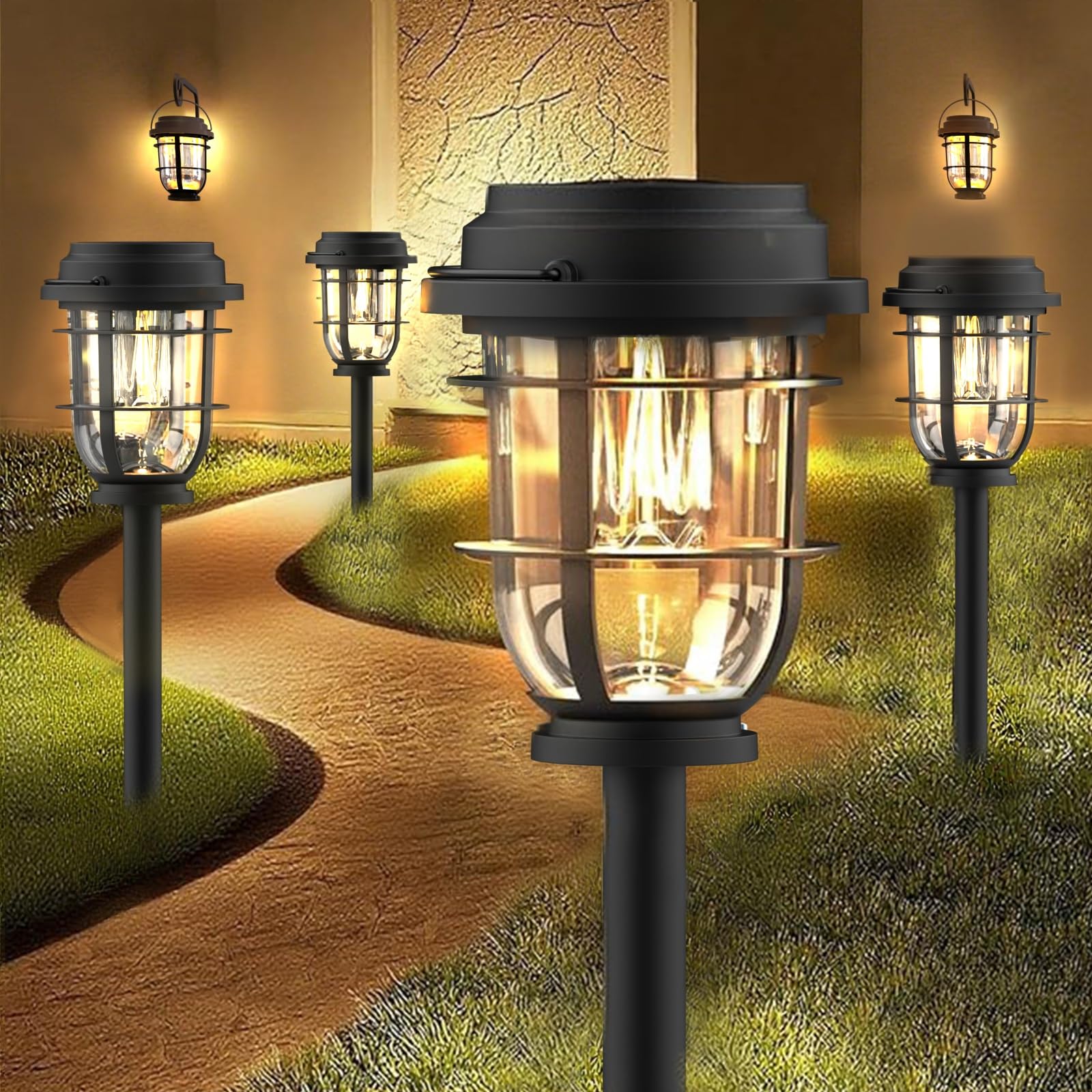 Vuees Bright Solar Pathway Lights Outdoor 8 Pack Waterproof IP65 Auto On Off Solar Powered Garden Lights for