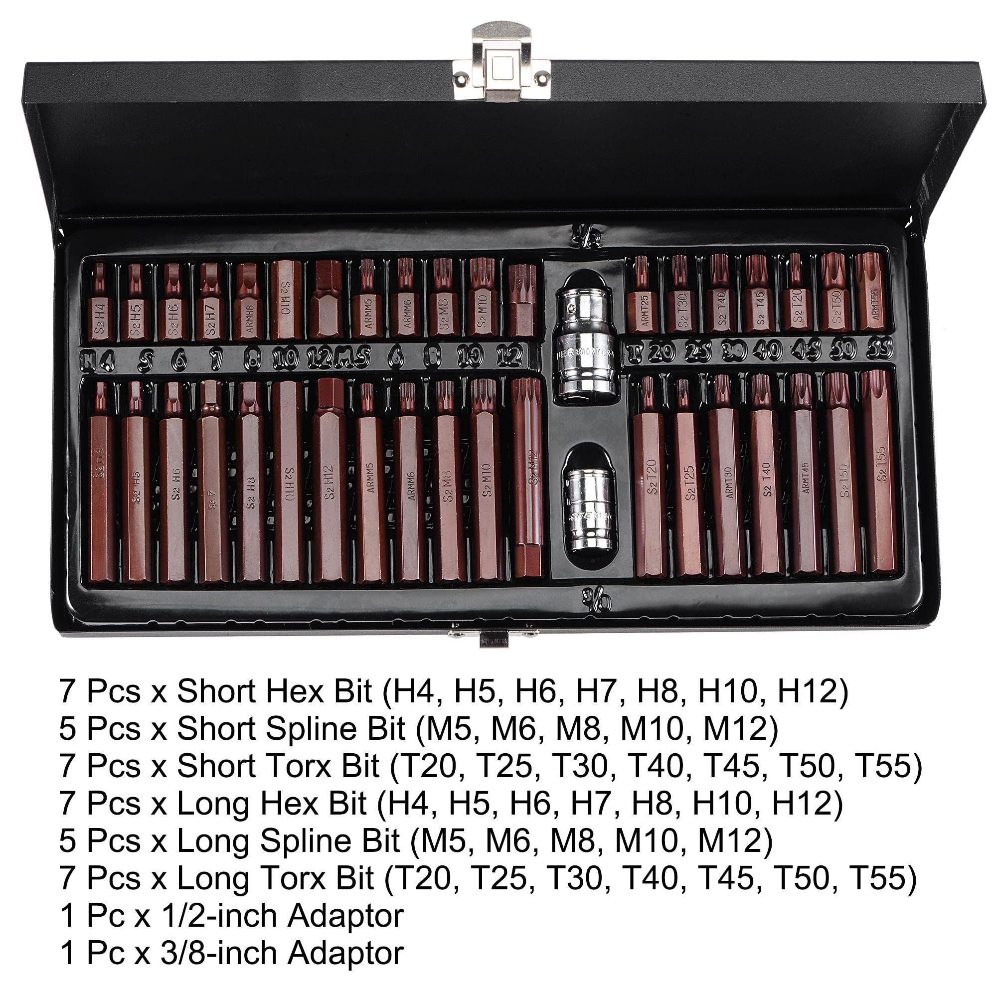 sourcing map 40 Piezas Combinación Hexagonales Torx y Estriadas 1/2" y 3/8"