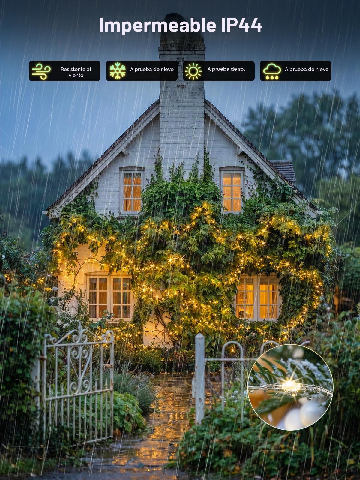 Cadena de luces solares extra largas, paquete de 2 luces para exteriores de 30m, impermeables, con energía solar, 300 luces LED para patio, jardines, patio, árbol, boda, Navidad