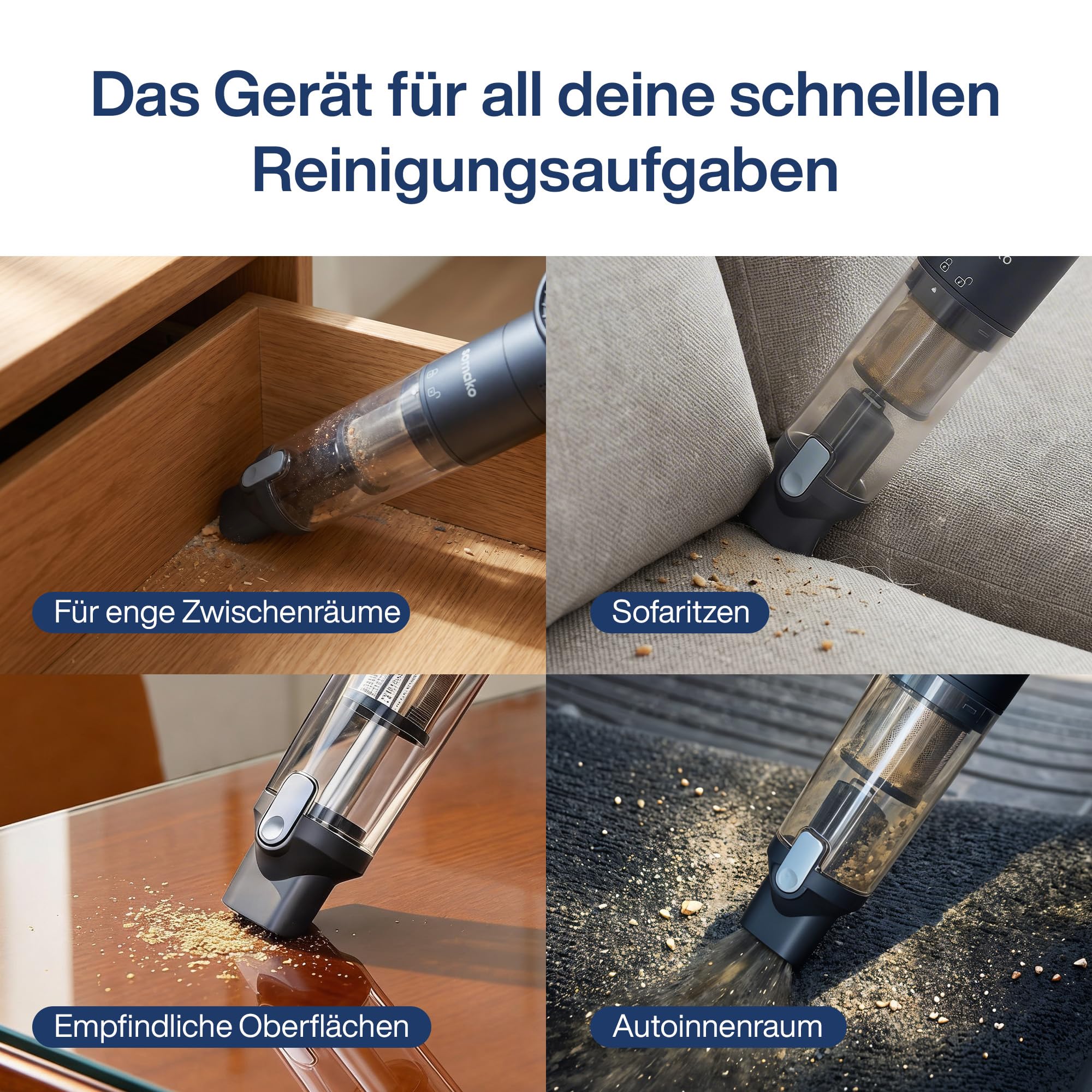 Samako Akku-Staubsauger, 13,5 kPa mit LED-Anzeige NanoDetect Pro Staubsauger, Ultraleicht (0,85 kg), HEPA-Filter, Ladestation, Fugendüse und Flexibler Schlauch für Auto, Sofa und Haushalt