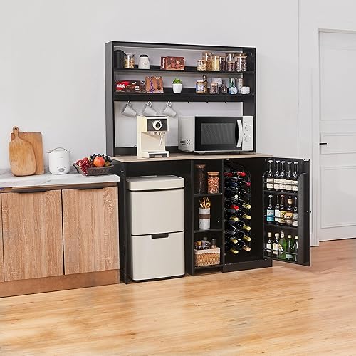 Miniatura 8 de Mini gabinete de nevera con almacenamiento, gabinete de barra de café con espacio para refrigerador pequeño y toma de corriente, gabinete de bar de