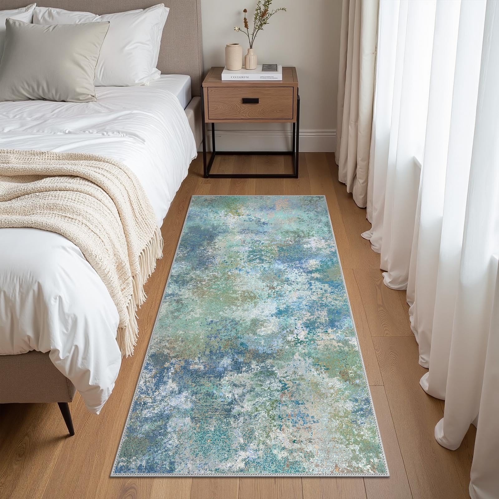 GENIMO Alfombra Salon Moderna, Cocina Lavable Antideslizante, Alfombra Pelo Corto para Dormitorio,Hall Entrada,Pasillo,Verde,80x150 cm