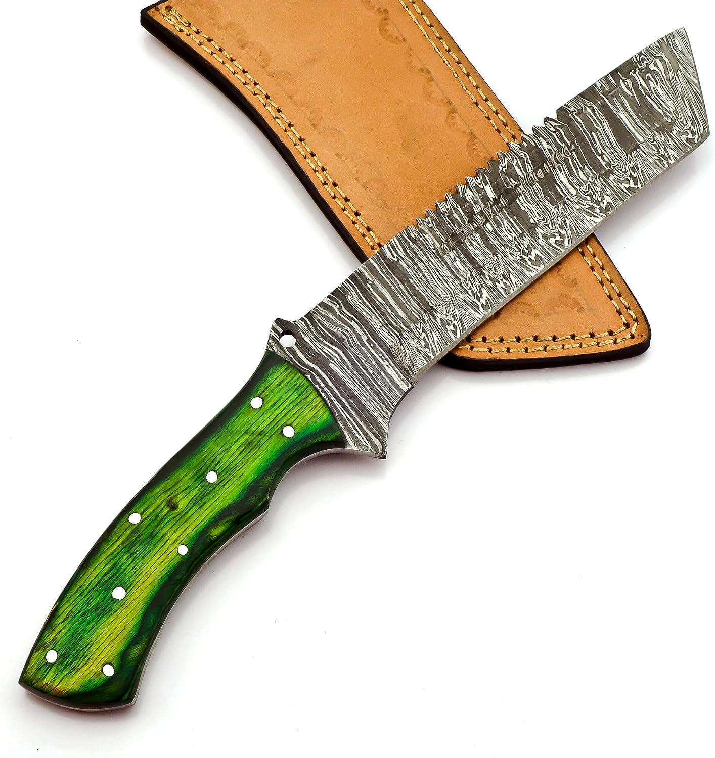 Handmade Damascus Steel Full Tang Tracker Knife 6003 -Beautiful Doller Sheath Handle.