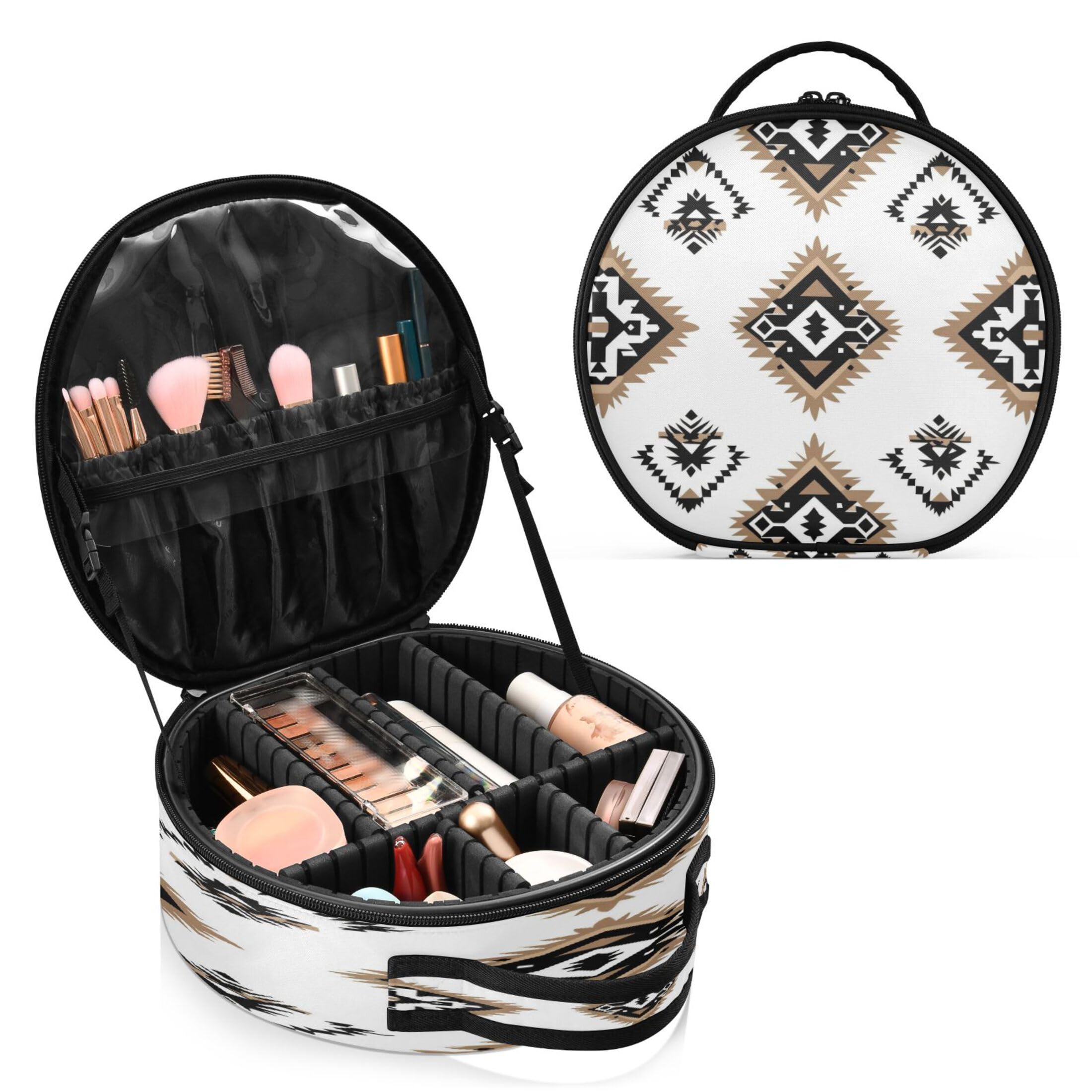 Takiito Tribal Pattern Travel Makeup Case Portable Makeup Box Artist Cosmetic Case Organizer With Adjustable Dividers