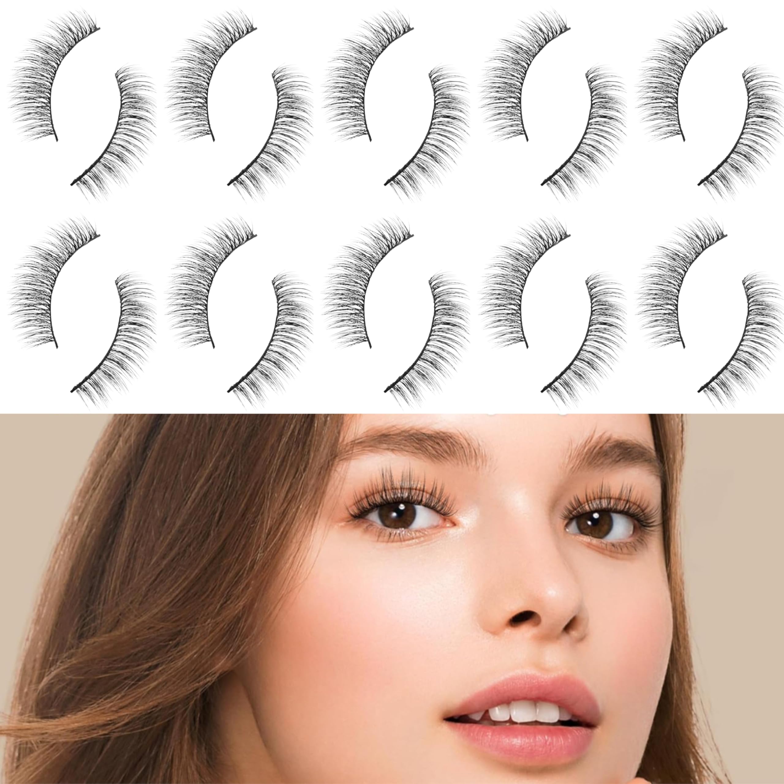 ANEZUS Demi-Wispies Lashes Natural Look Light Volume Faux Mink Clear Band Eyelashes Wispy Short False Eyelashes Fluffy 3D Cat Eye 13MM Strip Lashes Look Like Eyelash Extension 10 Pairs Pack-image-35