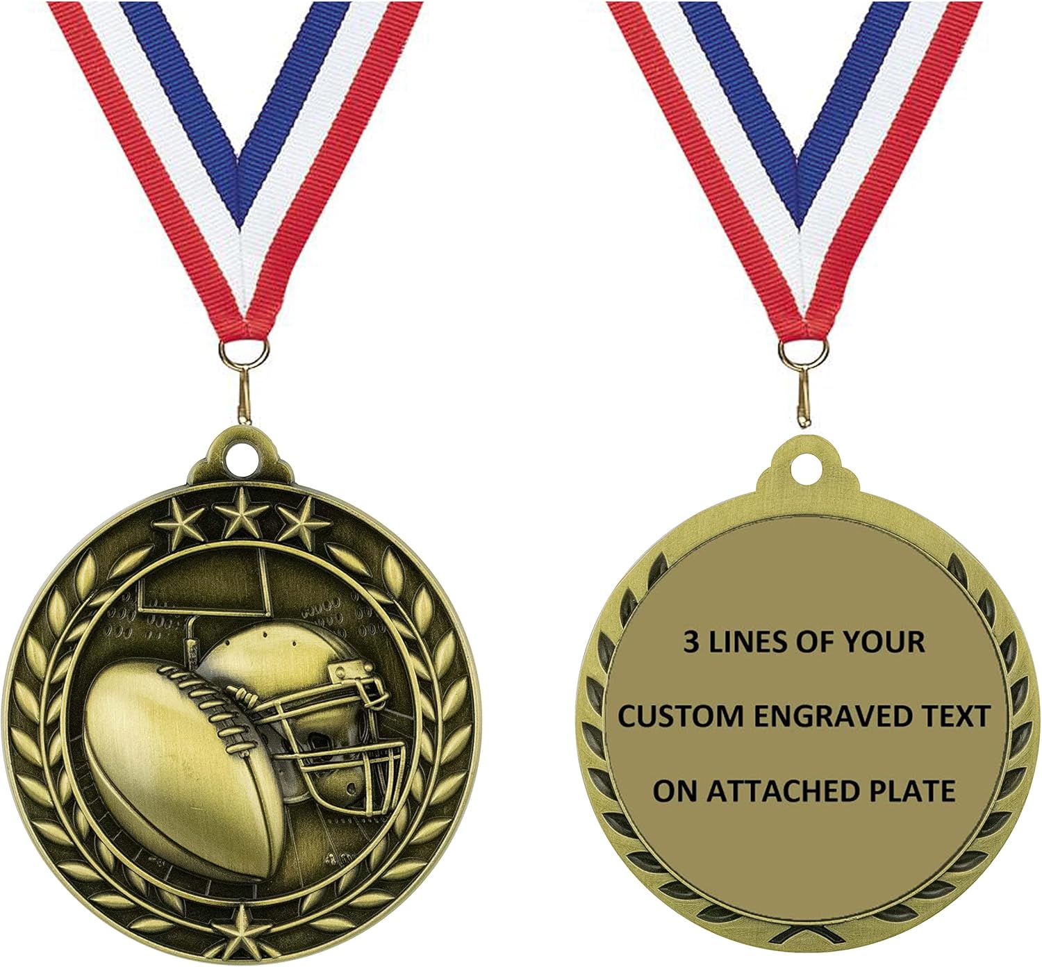 Express Medals 1 to 50 Packs Engraved Personalized Gold Football Medals Trophy Award with Neck Ribbon Medal Trophies Award Tournament Prize Gift Custom