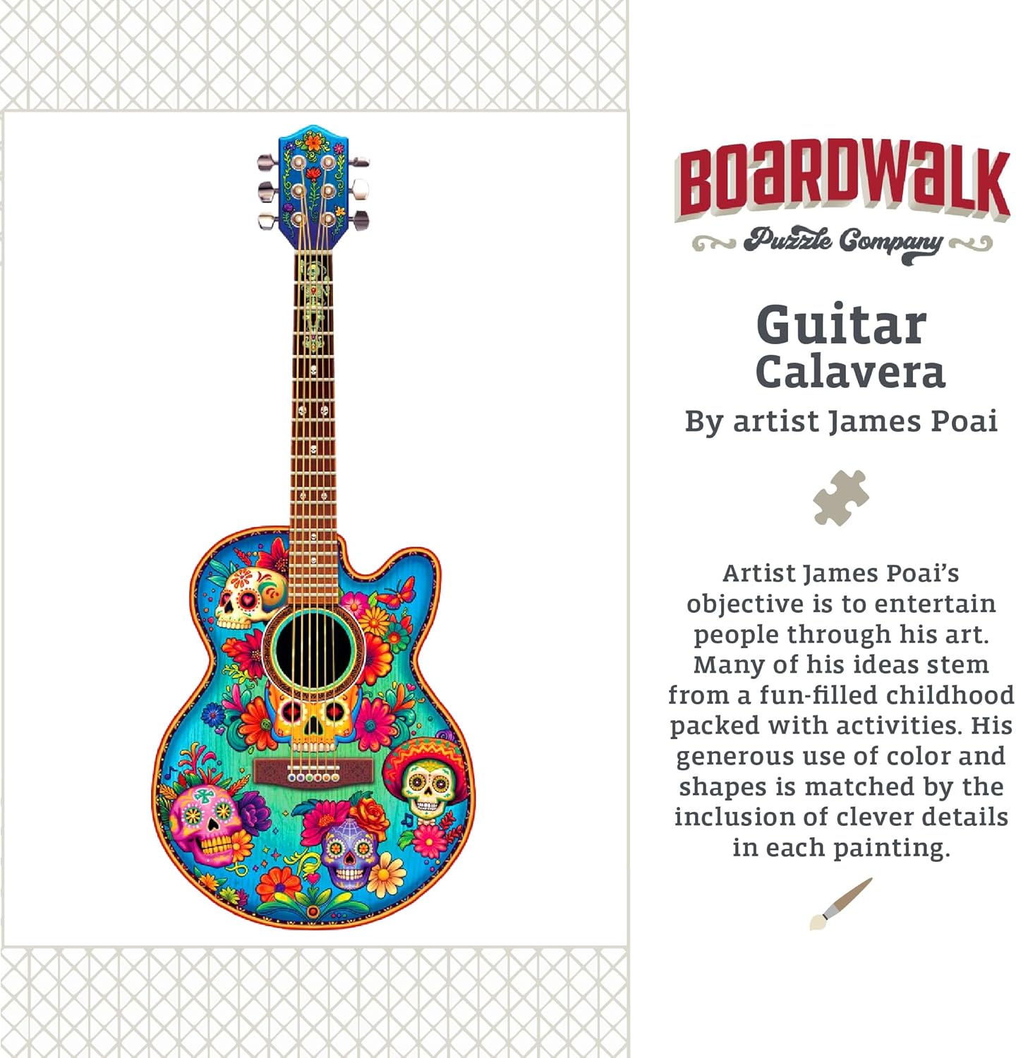 Boardwalk Puzzles Luxury Wood Puzzle - Guitar Calavera Large Size - 321 Pieces - Engaging Wooden Puzzle Activity Kids Adults