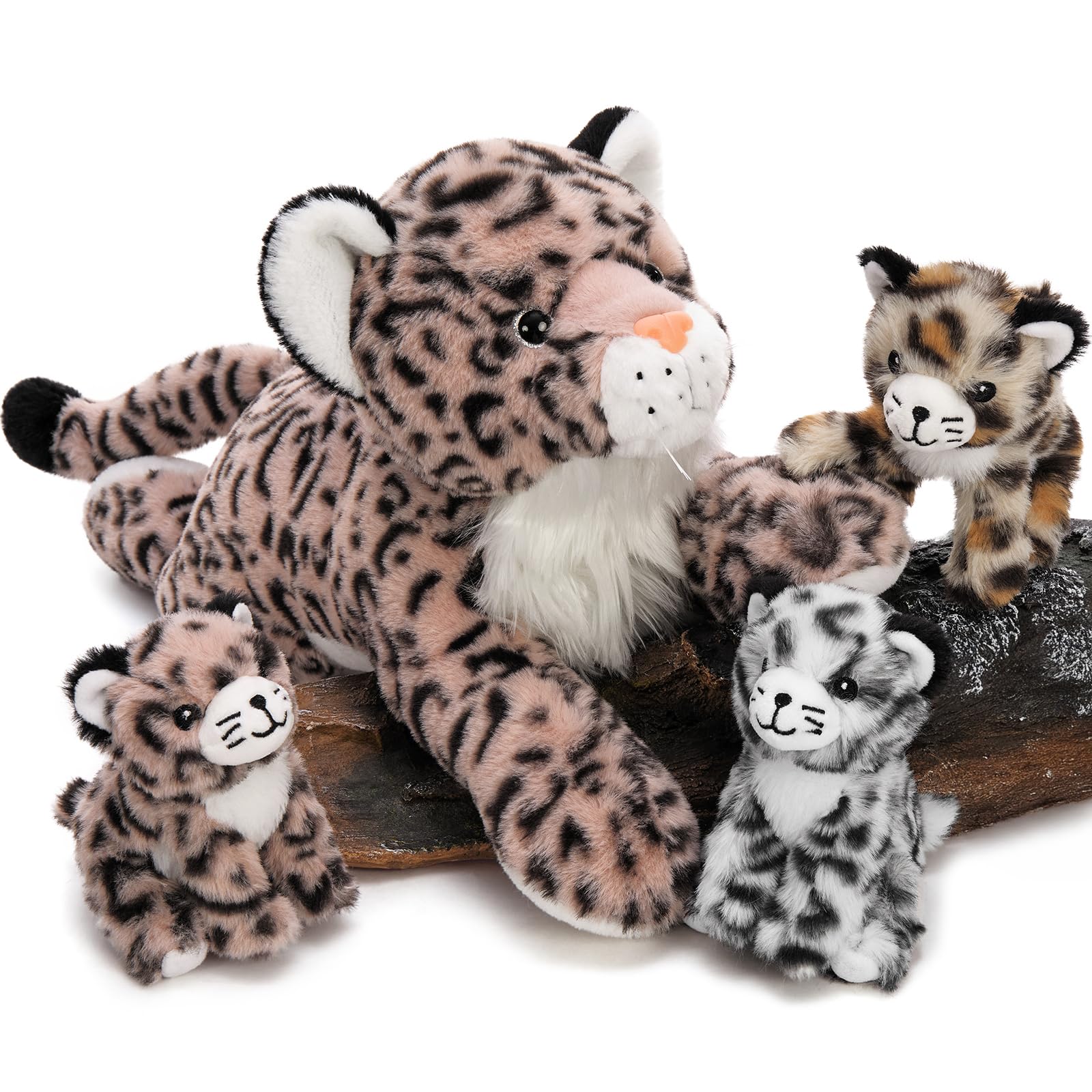MorisMos Peluche Leopardo con Cuccioli, XXL Realistico Leopardi Pupazzo Giocattolo di Peluche Animali Grande Morbido Kawaii, Carino Regalo per Bambini Ragazza Ragazzo Compleanno Natale (45cm)