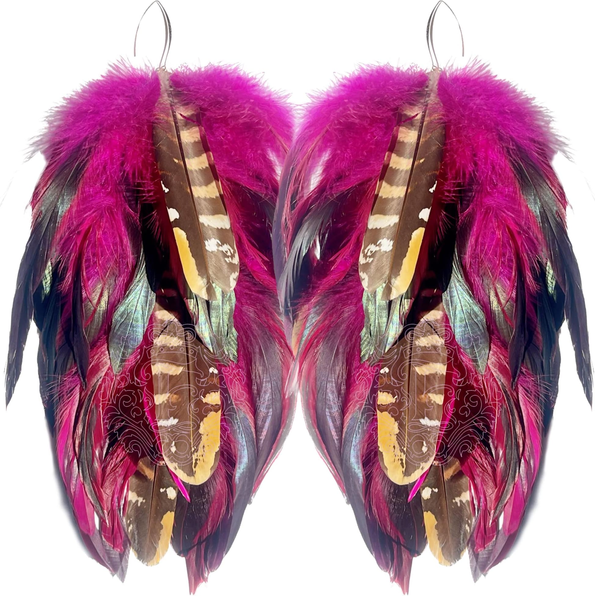 FASHMOROUS Pink Dangling Earrings Women Hot Pink Feather Earrings for Women with Leaf Shape Hook