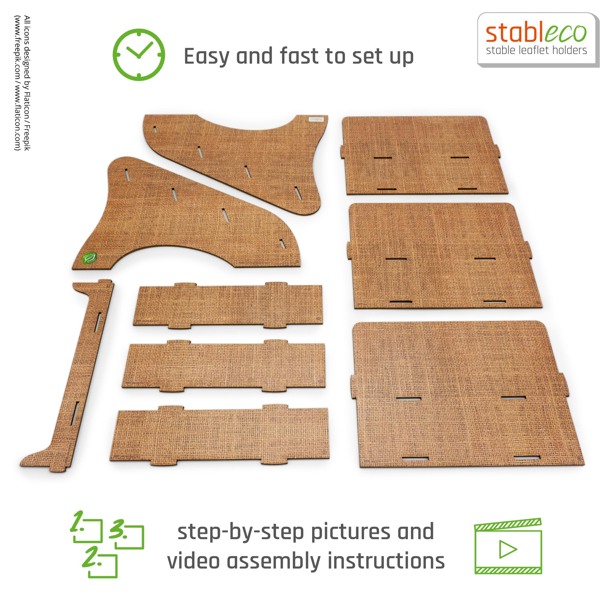 1 soporte para folletos ecológico DIN A5 horizontal con 3 compartimentos estable en diseño natural No Plastic! Just Paper! Soporte sostenible para folletos, soporte para tarjetas postales de