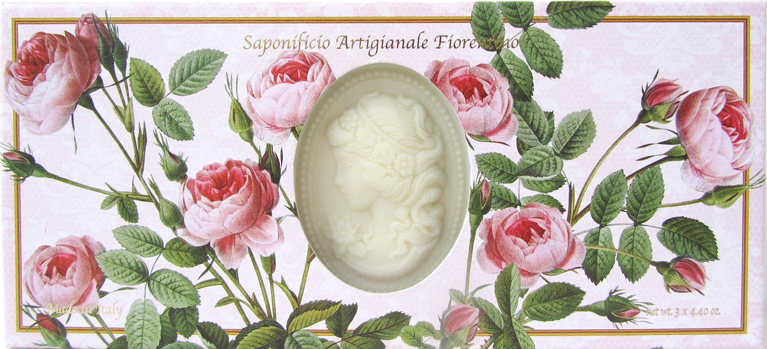 Saponificio Artigianale Fiorentino's Rose Garden Cameo 3 x 4.40 Oz. Soap Gift Set from Italy