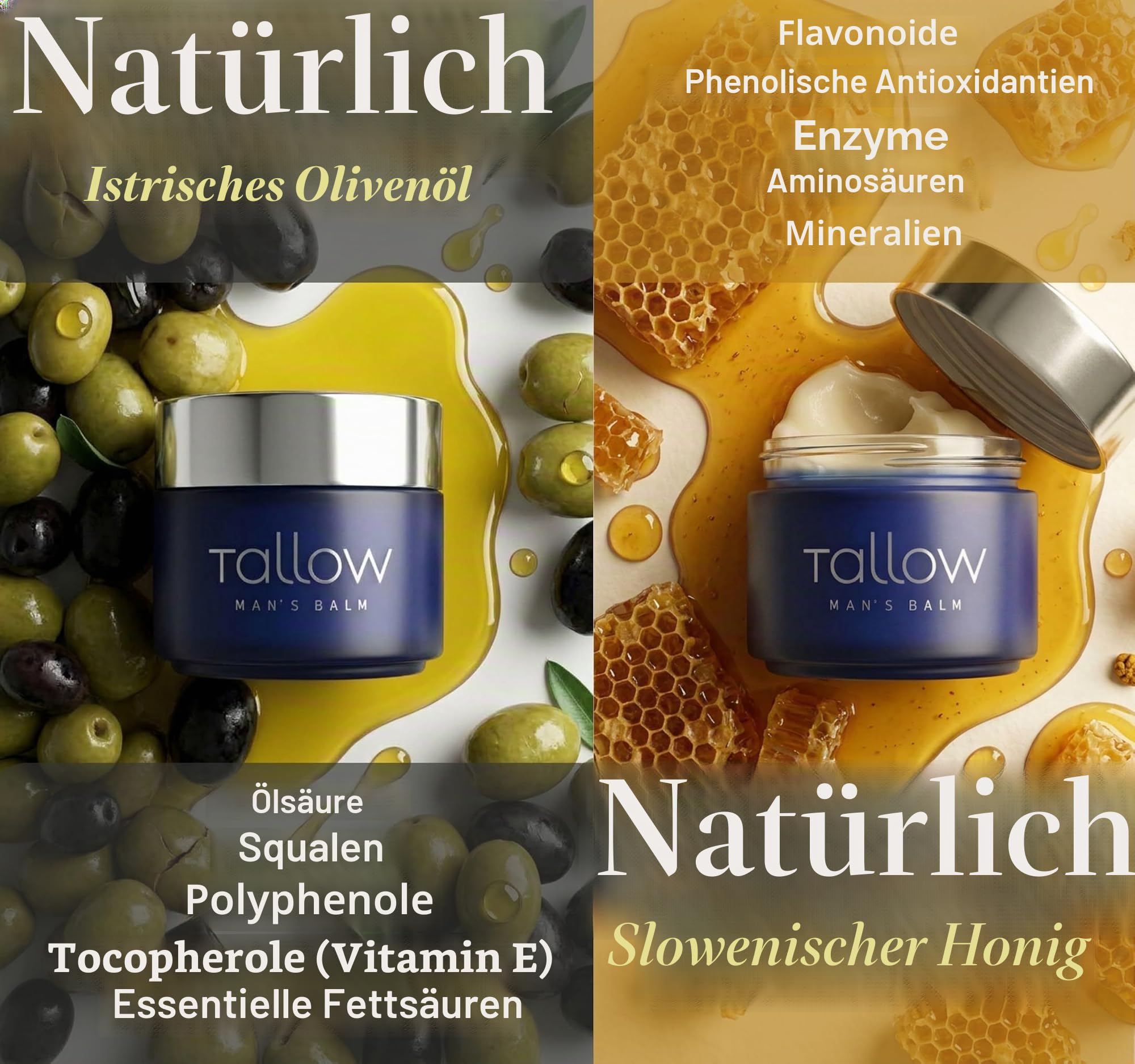 Beef Tallow Balm, Grass-Fed- Rindertalg creme, 100% grasgefütterter, Formel für Männer, Unparfümiert, handgefertigt aus den Julischen Alpen, Bellamanti, 100ml