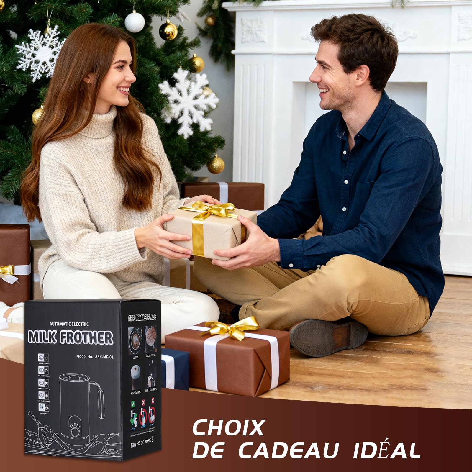 JIANYANA Mousseur à lait électrique 5 en 1,mousseur à lait automatique chaud froid chauffe-lait chocolat chaud,Grande capacité Inox à Nettoyage Facile,pour latte,cappuccinos,macchiato(noir)