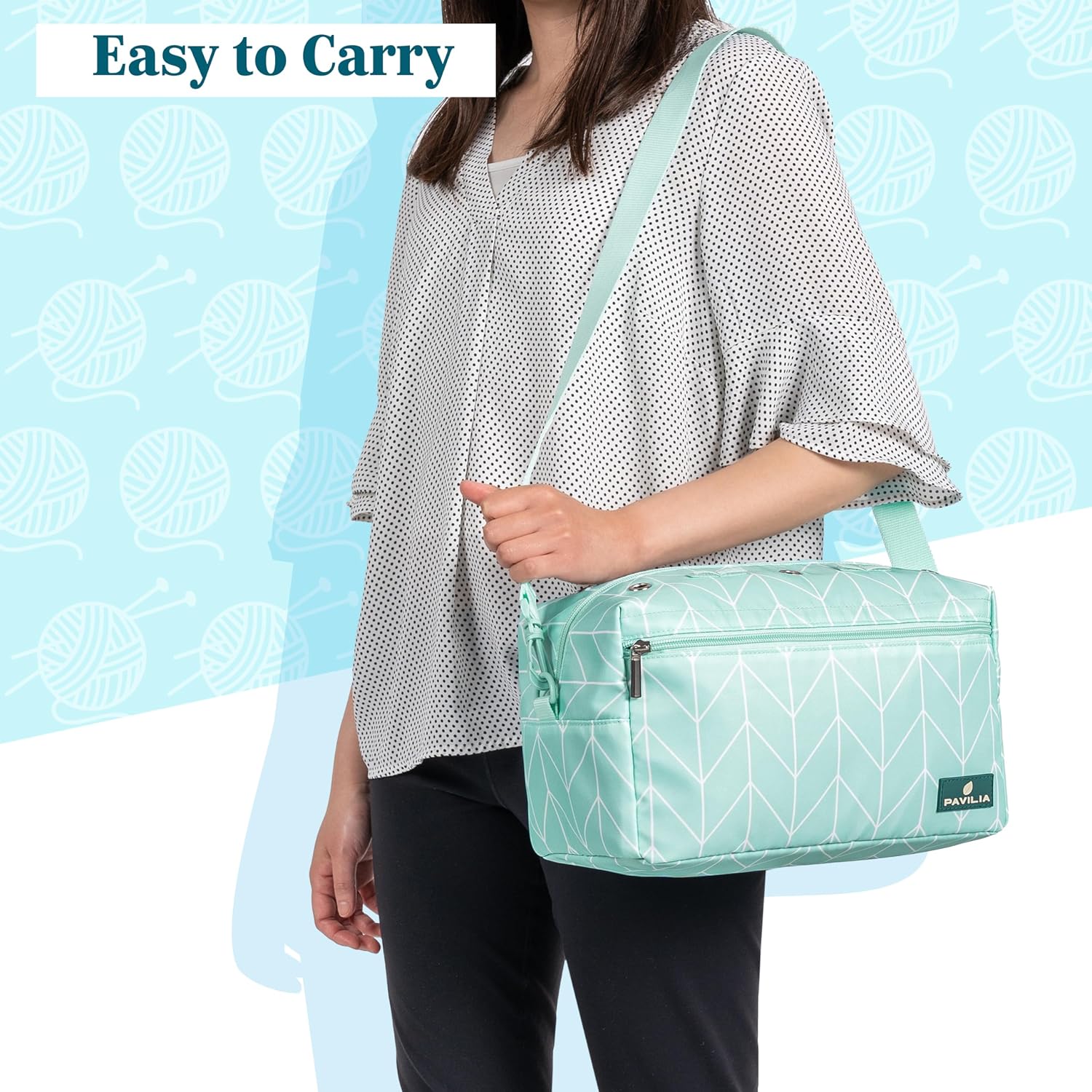 Pavilia Knitting & Crochet Bag Organizer, Crochet & Knitting Project Bag, On-The-Go Yarn Storage, Teal
