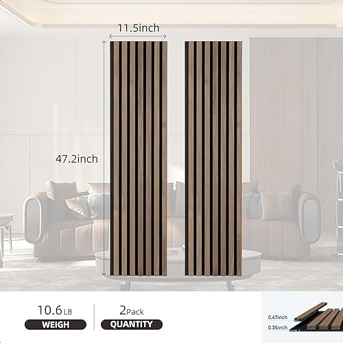 Miniatura 2 de JINDOLI Paneles acústicos de listones de madera de 47 pulgadas para decoración elegante y reducción de ruido, panel acanalado 3D para pared, paneles