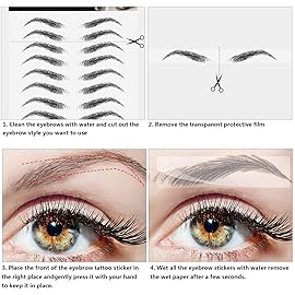 Maitys 12 Sheets 108 Pairs 4D Hair Like Waterproof Eyebrow Tattoos Stickers Temporary Transfer Brows Decal Peel off Fake Eyebrow Sticker Instant Authentic Brow Decal for Women(Classic Style)