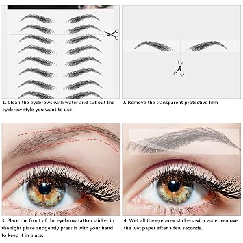 Maitys 12 Sheet 108 Pair Waterproof Eyebrow Tattoo Sticker,Classic Style