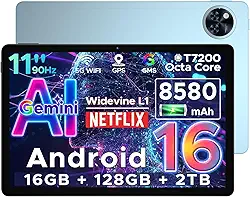 DOOGEE U11 Tablet Android 16, tablet de 11 polegadas com Gemini AI, tablets para jogos de 16 GB + 128 GB/2 TB, 8580 mAh, Unisoc T7200 Octa-Core, tablets de 13 MP + 5 MP, 2,4 G + 5 G WIFI/Widevine L1