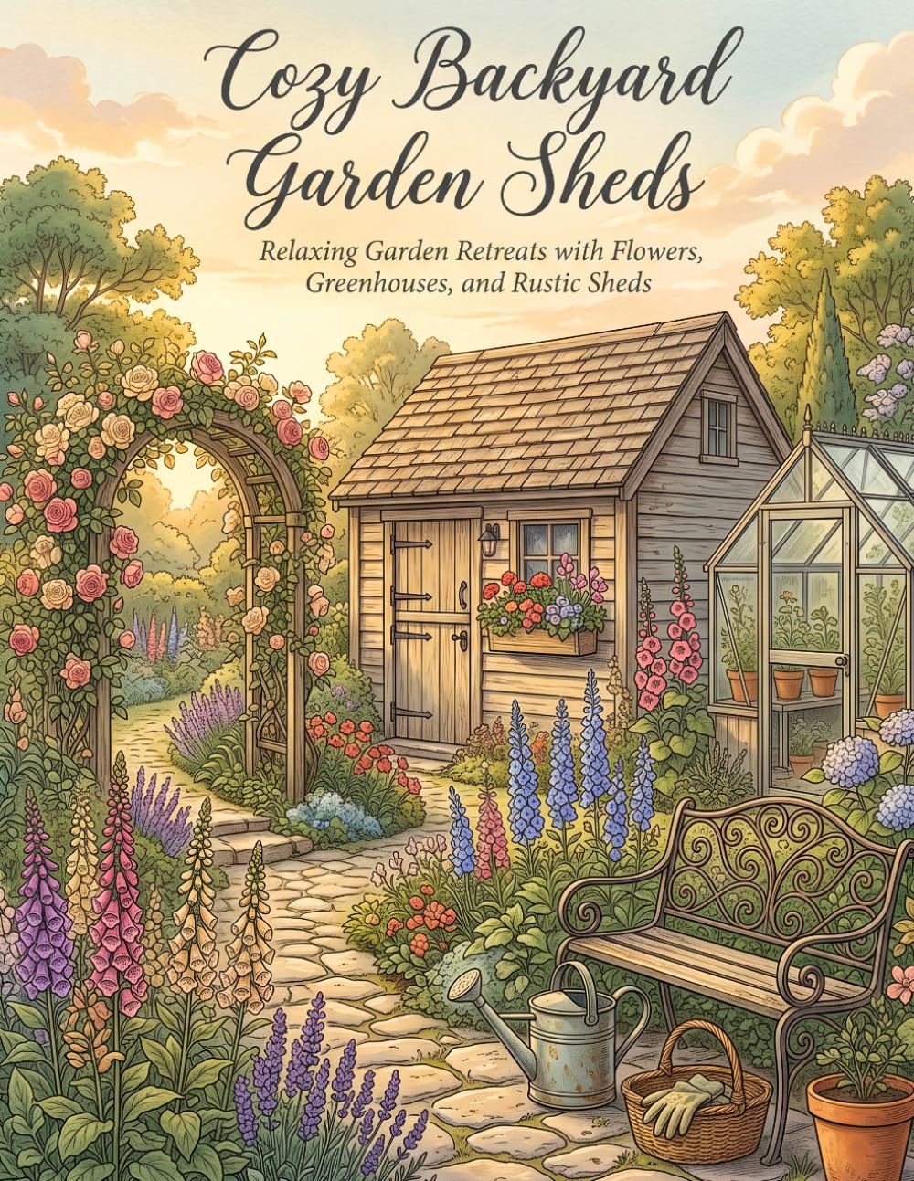 Cozy Backyard Garden Sheds Coloring Book: Relaxing Garden Retreats with Rustic Sheds, Greenhouses, Flower Paths and Cottage Gardens for Adults