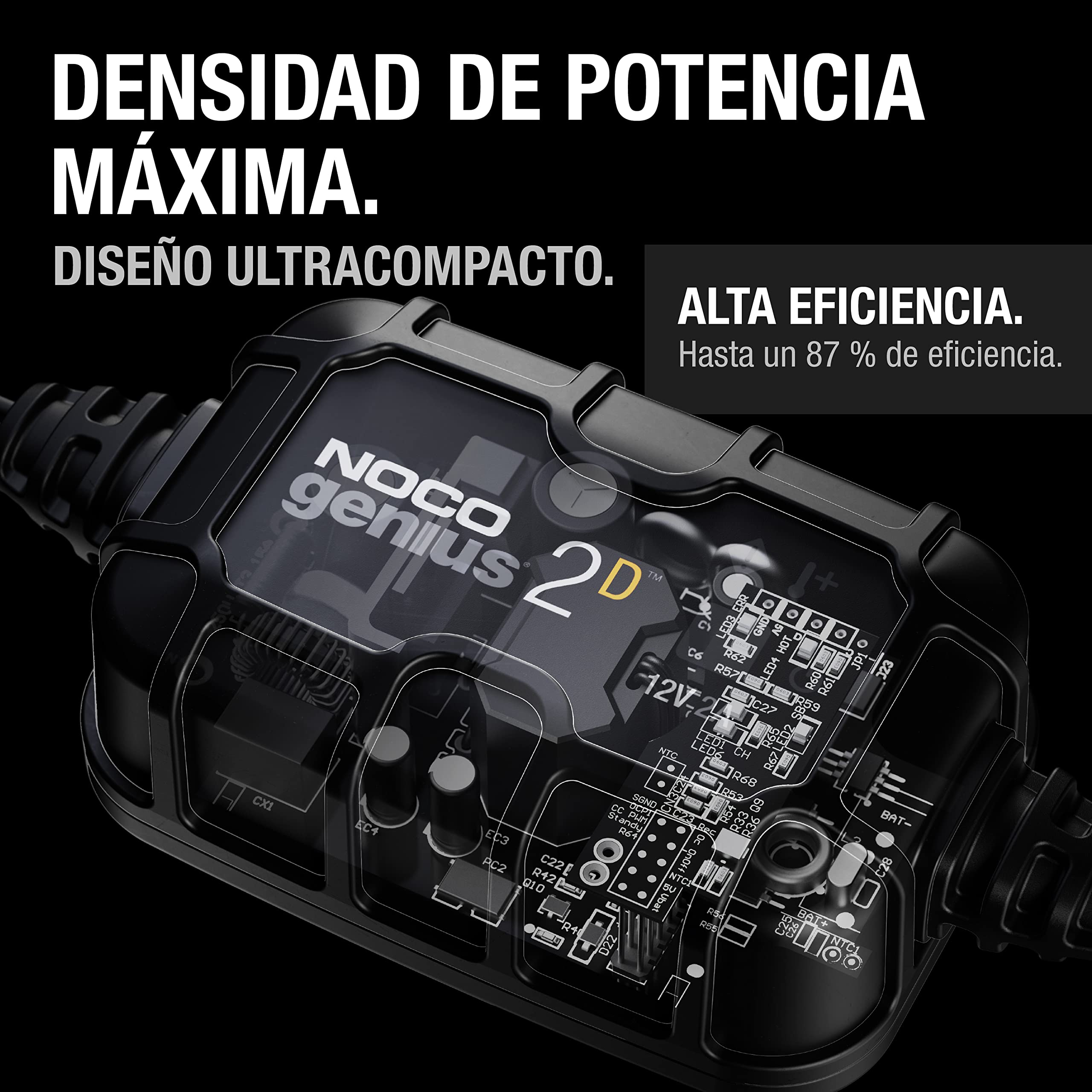 NOCO GENIUS2D: Cargador Inteligente de baterías 2A 12V – Mantenedor automático y desulfatador de Montaje Directo – Protección contra sobrecarga y compensación térmica – para baterías de Plomo