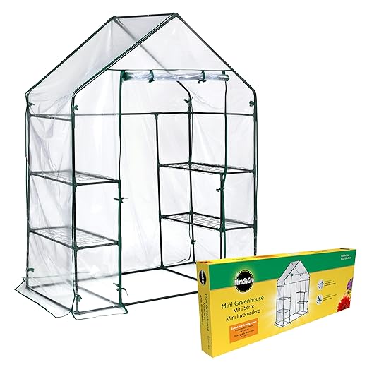Miracle-GRO 4'8" x 29" x 6'5" Outdoor Mini Walk-in Greenhouse Plant Tent, All-Season Small Walk-in Plant Growth Accelerator with 4 Wire Shelves, Clear