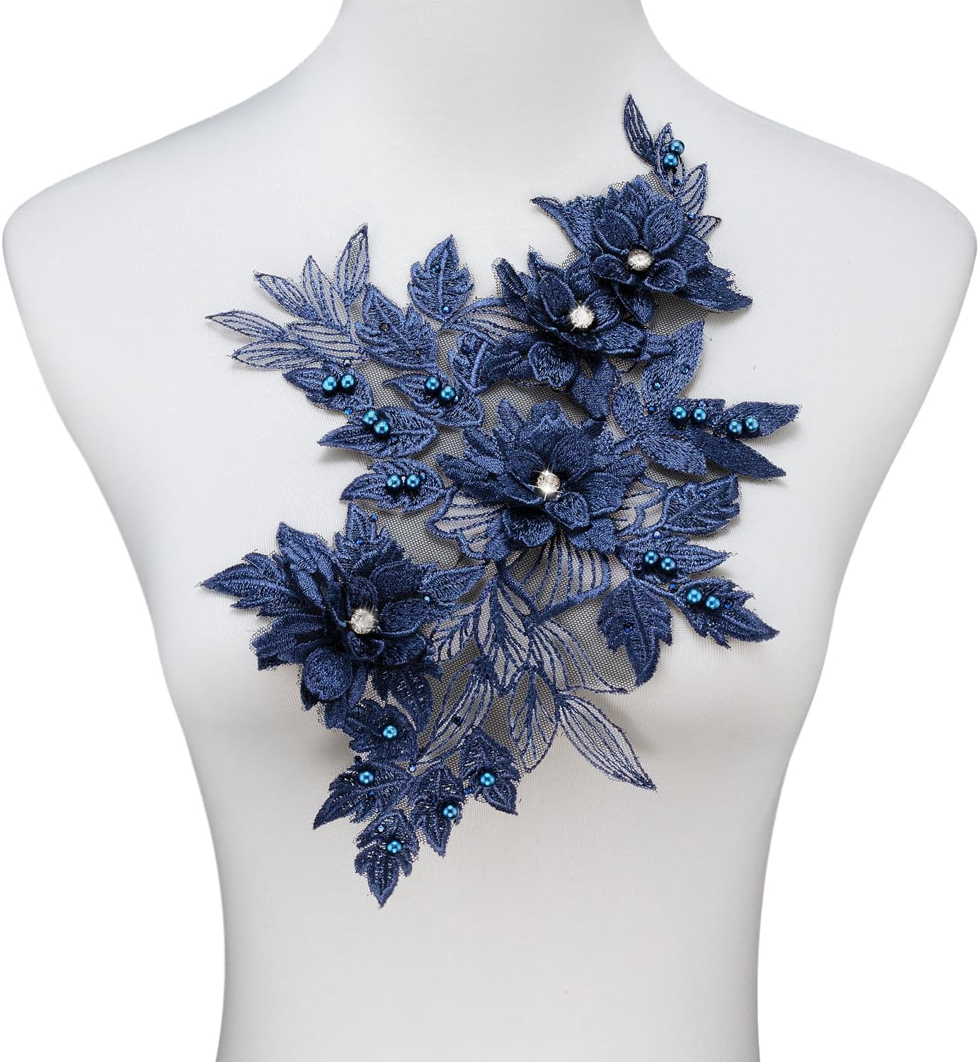 Silvora 3D Embroidered Flower Fabric Beaded Rhinestones