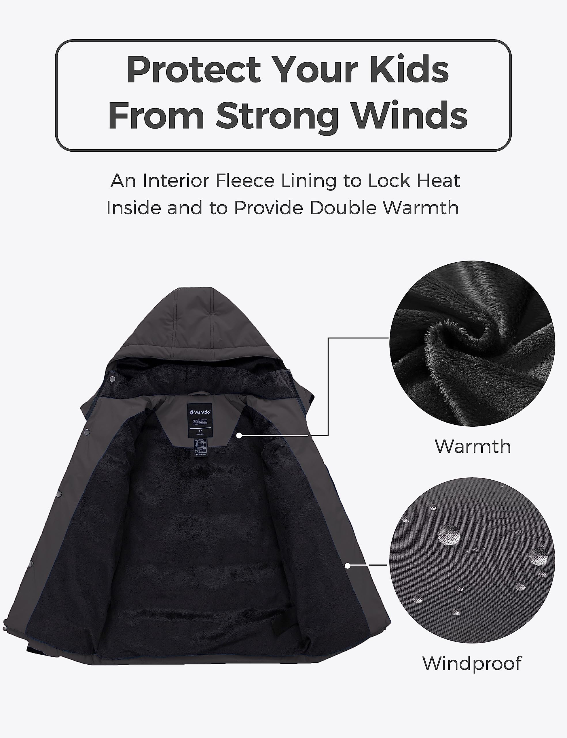 Wantdo Abrigo Cálido de Invierno para Niños Chaqueta Acolchada de Algodón Grueso Parka Clásica a Prueba de Viento Chaqueta Abrigada con Capucha para Exteriores
