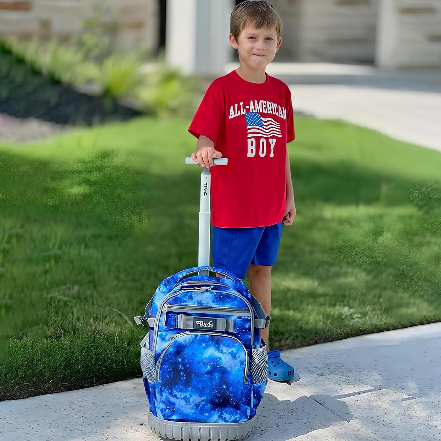 Tilami Rolling Backpack 18 inch Wheeled Laptop Backpack School College Student Travel Trip Boys and Girls, Galaxy Blue - Image 8