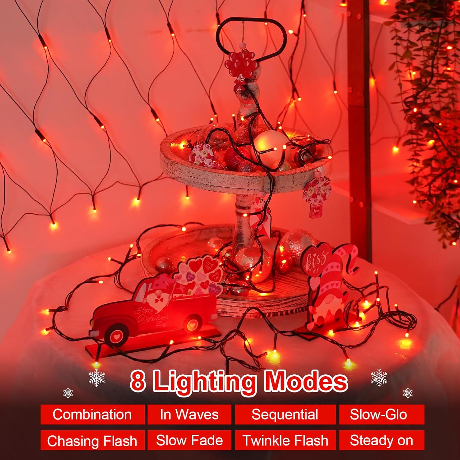 YEGUO Valentines Decor Lights, 66ft 200 LED String Lights Outdoor Waterproof, Christmas Lights Plug in Indoor with Timer Memory 8 Modes(Red) - Image 6