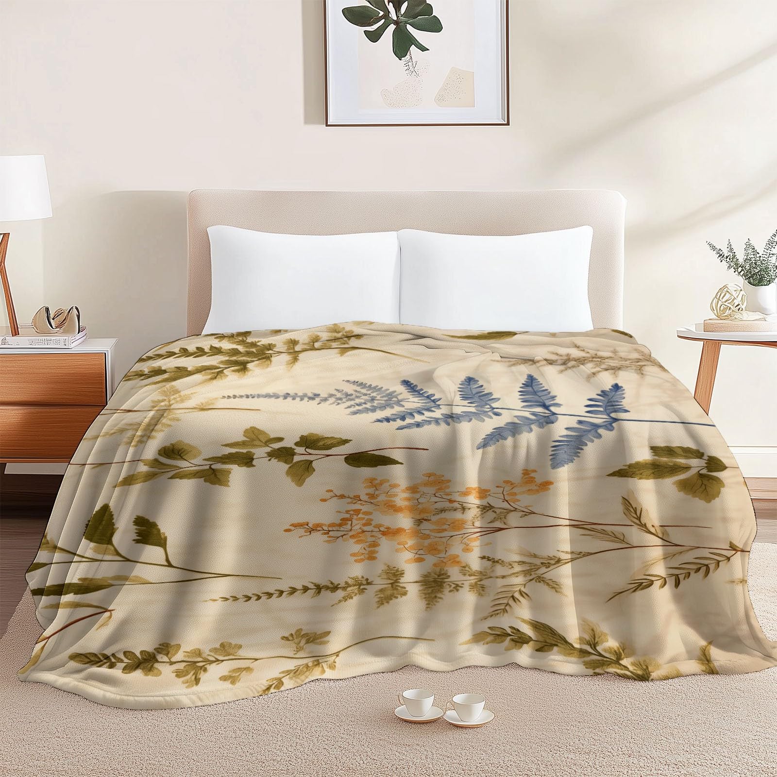 Couverture polaire hiver moelleuse 200x220 jeté de canapé design feuilles